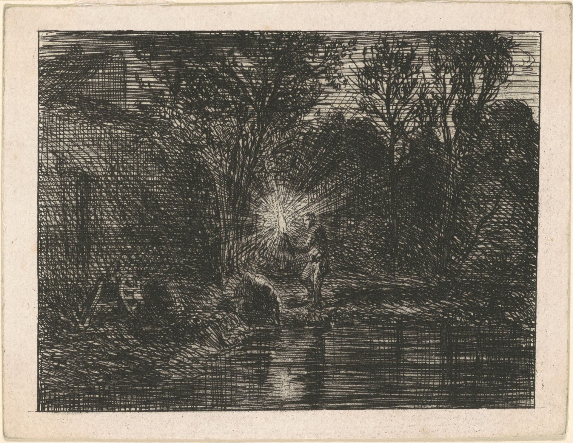 Riverbank at Night by Charles Jacque
