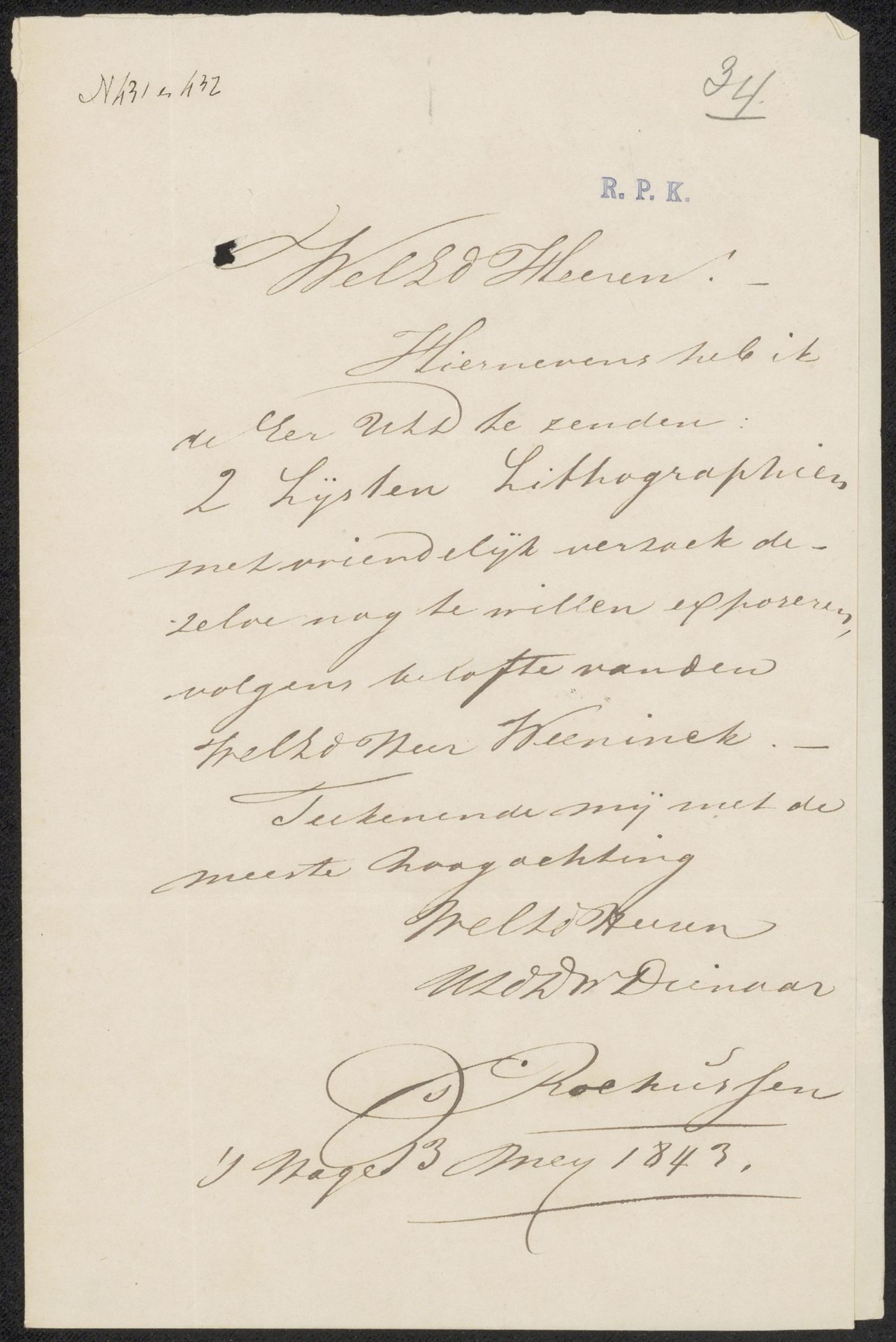 Brief aan de Commissie van de Tentoonstelling van Levende Meesters in Haarlem by Charles Rochussen