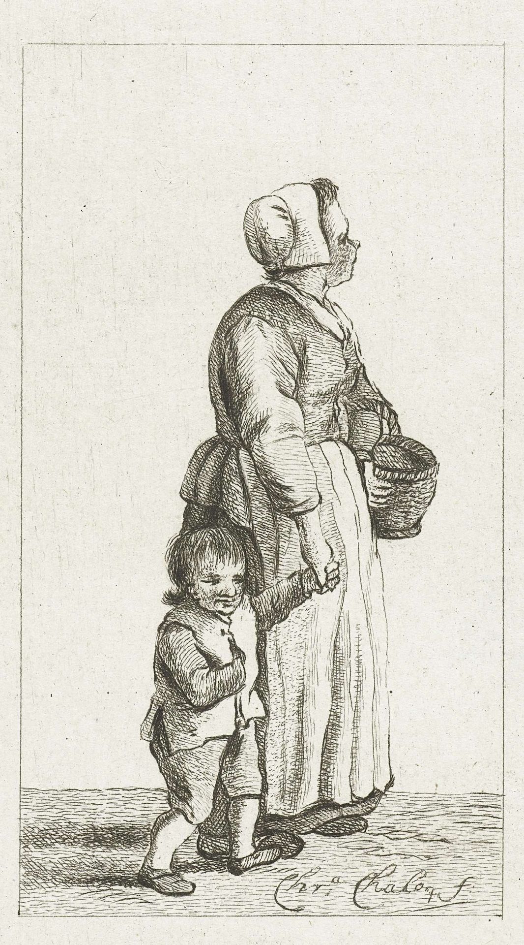 Staande vrouw met kind by Pieter de Mare