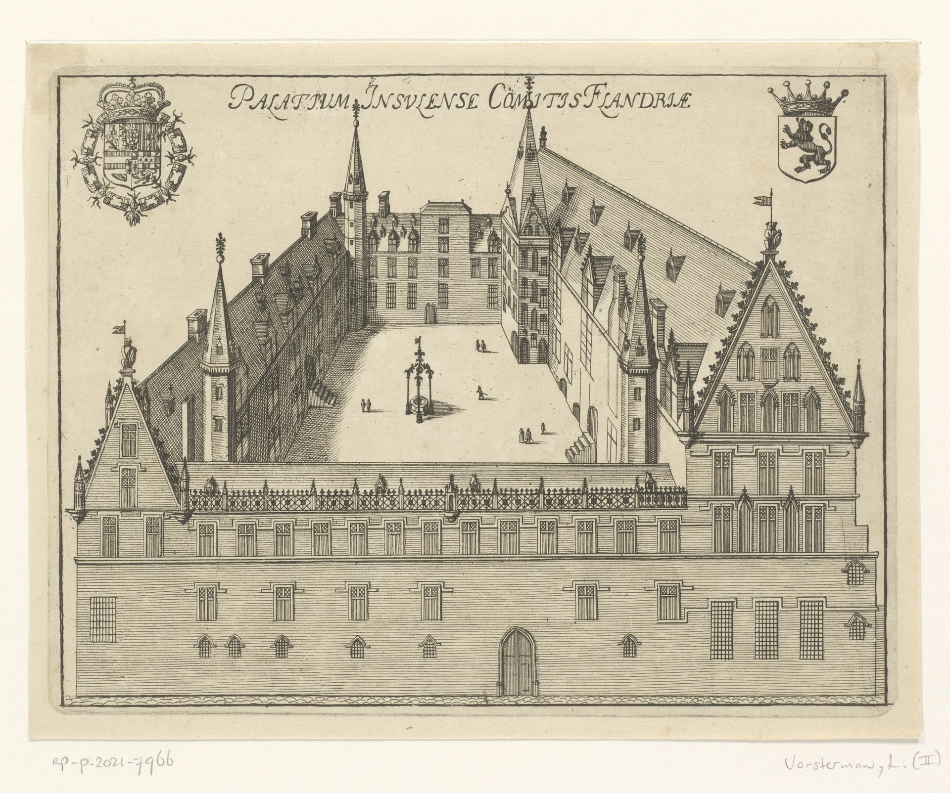 Gezicht op het paleis van de graaf van Vlaanderen bij Lille by Lucas (II) Vorsterman