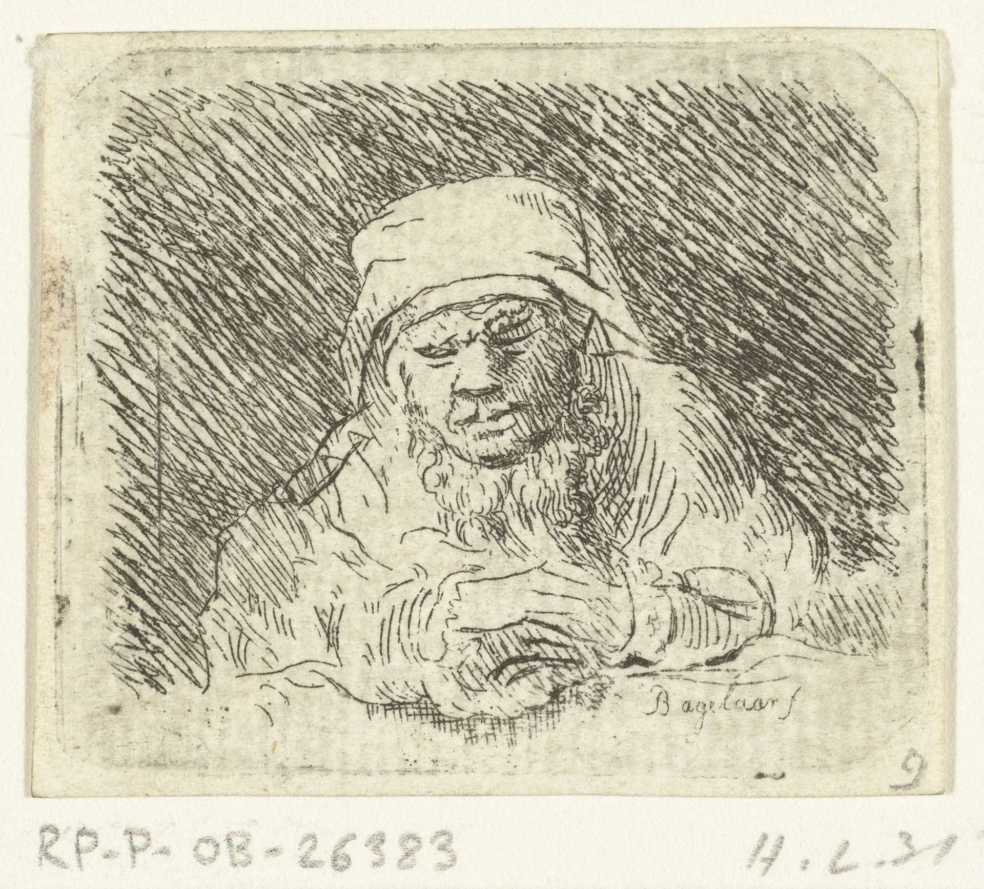 Slapende oude man by Ernst Willem Jan Bagelaar