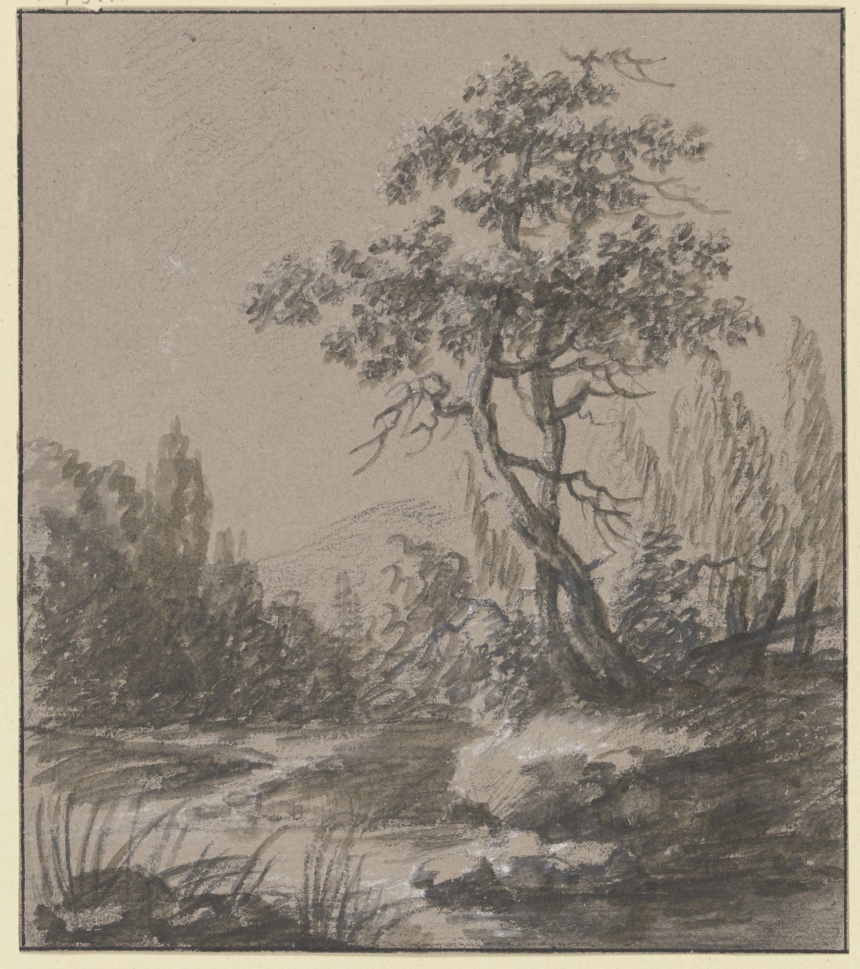Landschaft mit zwei Bäumen am Wasser by Johann Ludwig Ernst Morgenstern