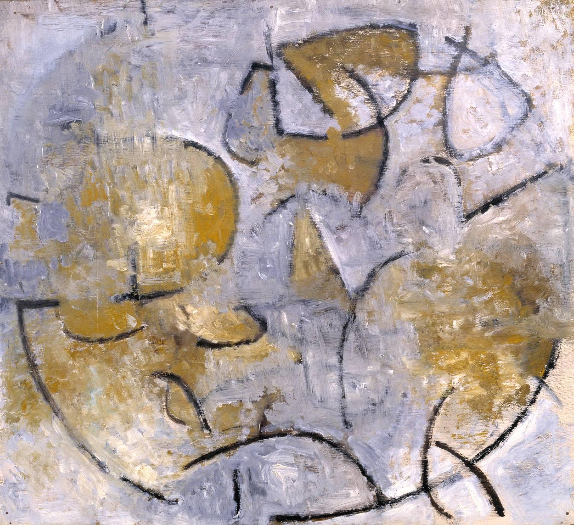 Oval Motif in Grey and Ochre by  Wendy Pasmore