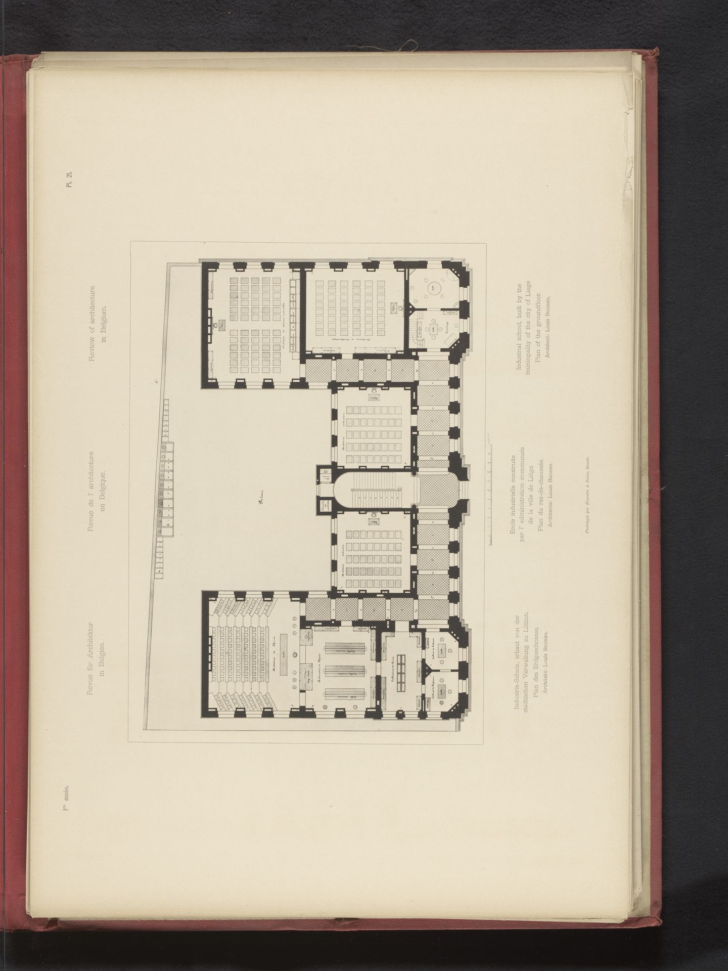 Reproductie van een plattegrond van de begane grond van een industriële school door Louis Boonen by Römmler & Jonas