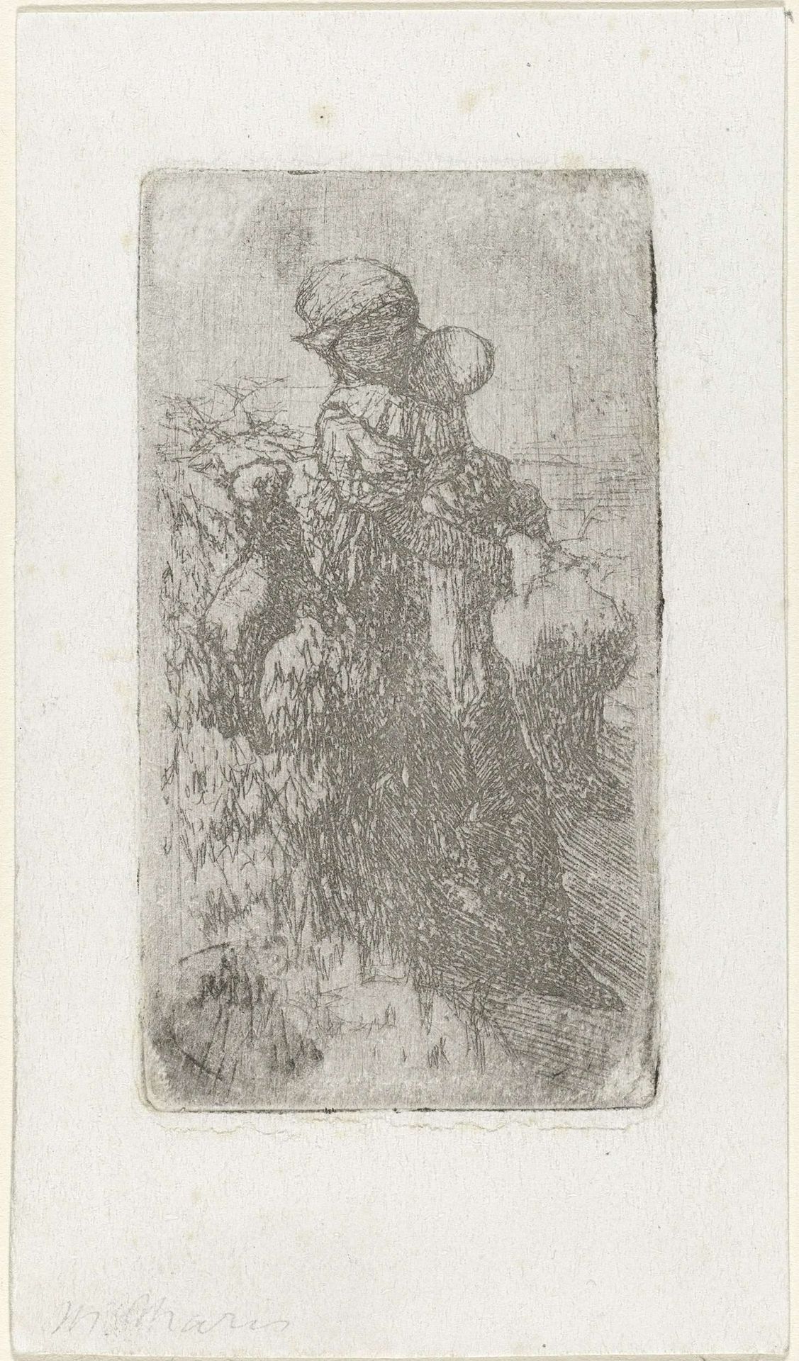 Meisje met kind op de arm bij een lam by Matthijs Maris