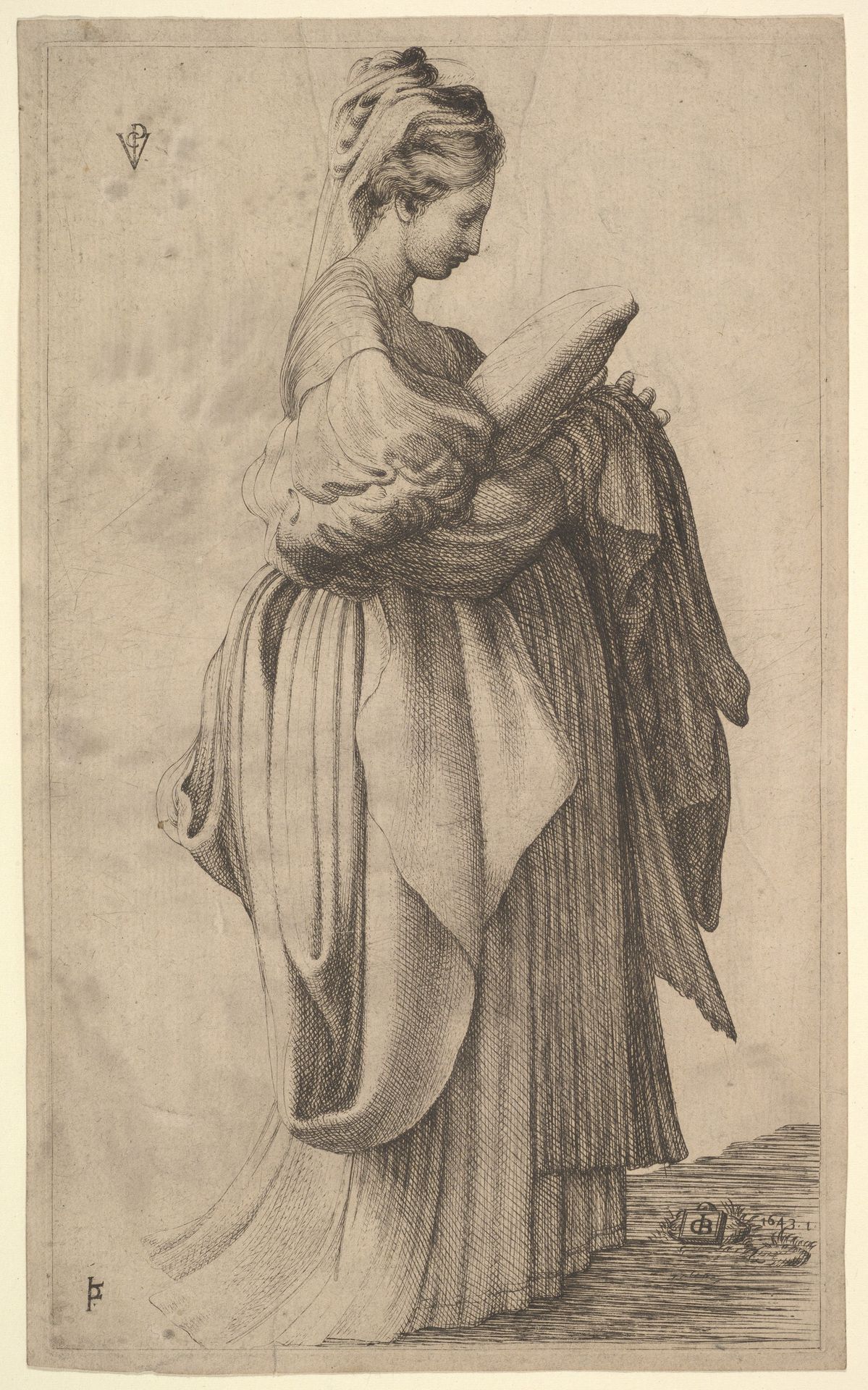 Female Figure holding a Cushion by Monogrammist VCP