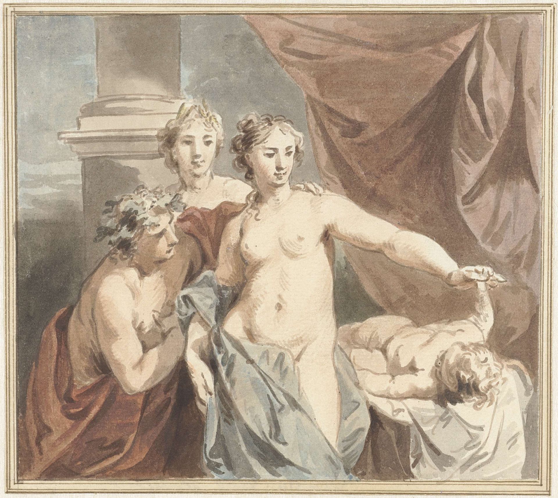 Ceres, Venus, Bacchus en slapende Amor by Jacob de Wit