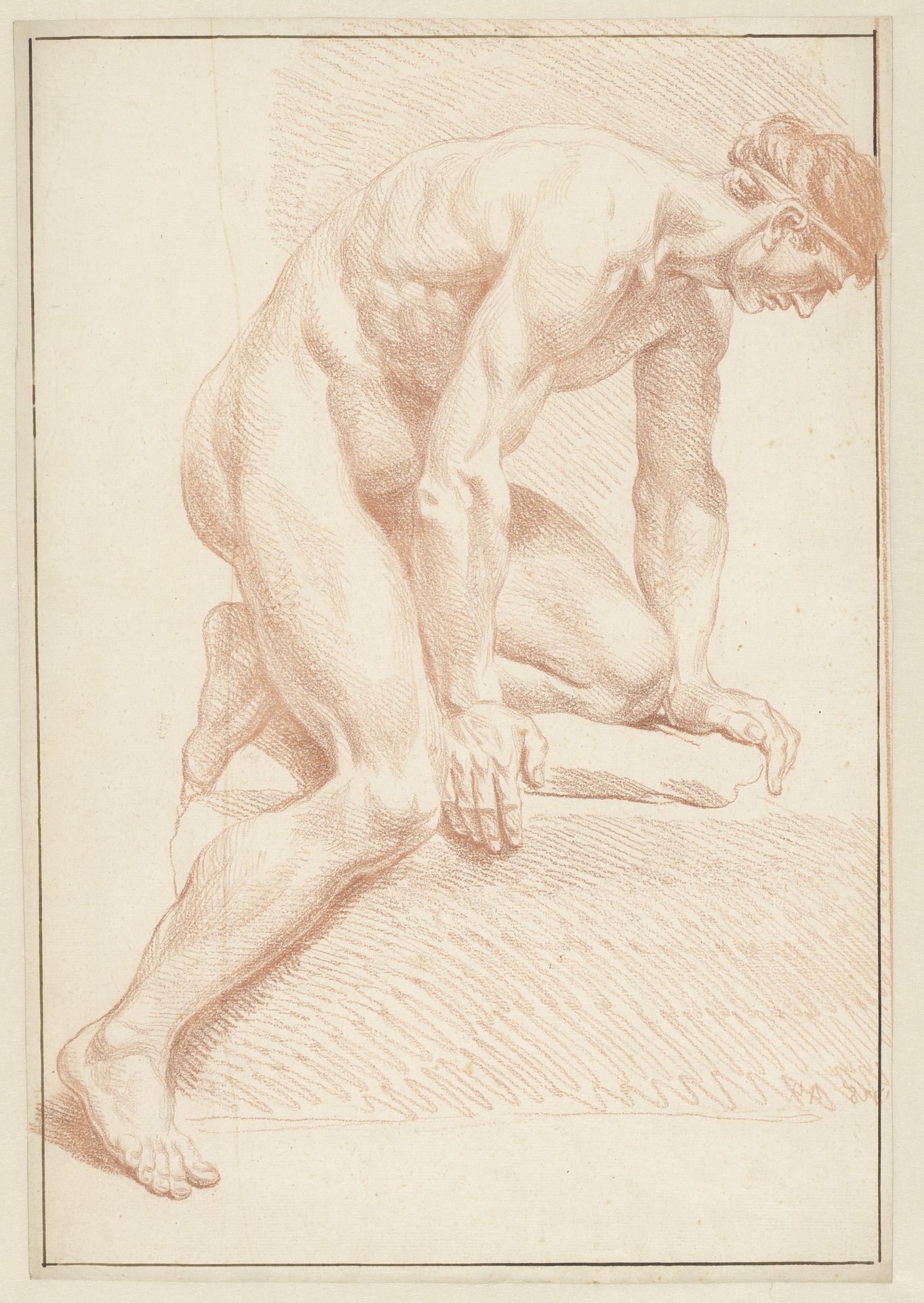 Mannelijk naakt, knielend op één knie, naar rechts by Louis Fabritius Dubourg
