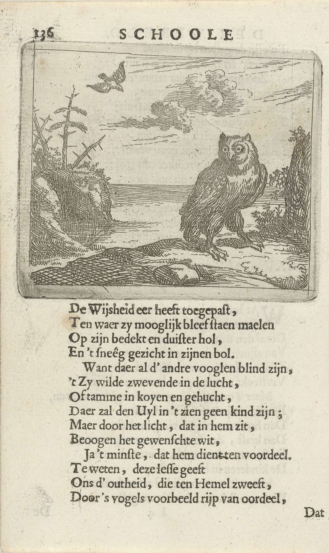 Uil in een weids landschap by Arnold Houbraken