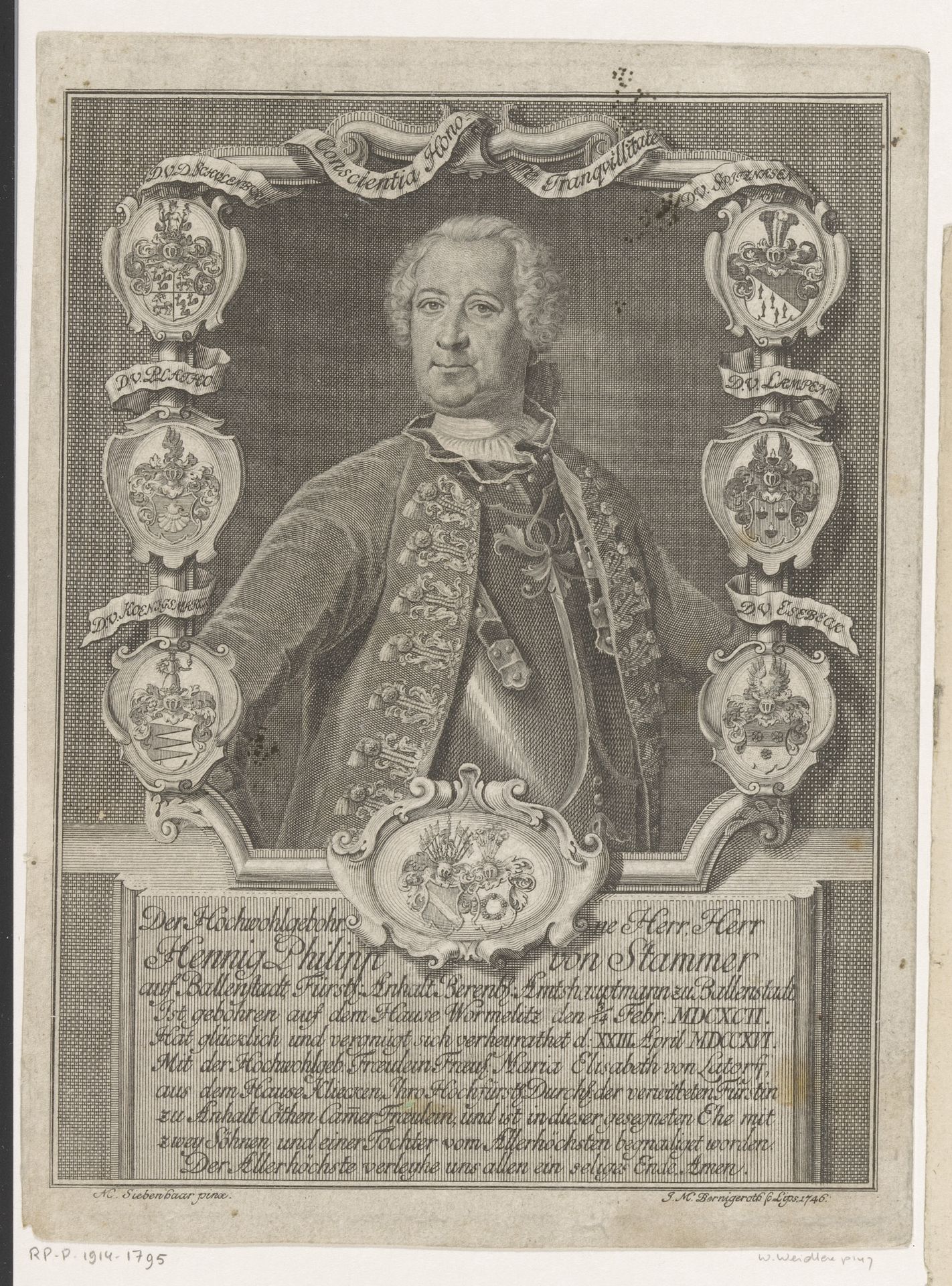Portret van Hennig Philipp von Stammer by Johann Martin Bernigeroth