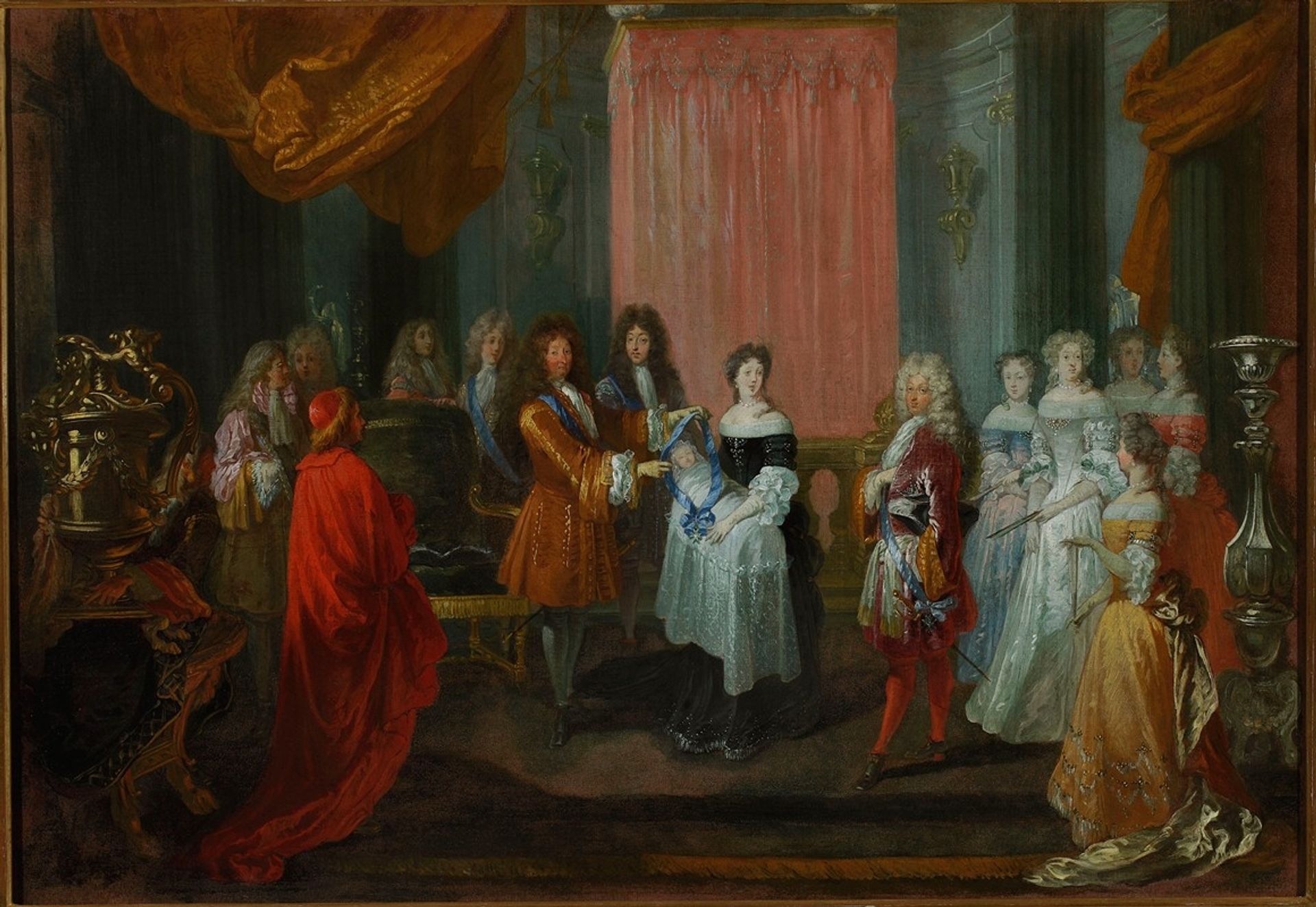 Louis XIV awards the Cordon Bleu Order to the Duke of Burgundy, father of Louis XV. by Jean-Antoine Watteau