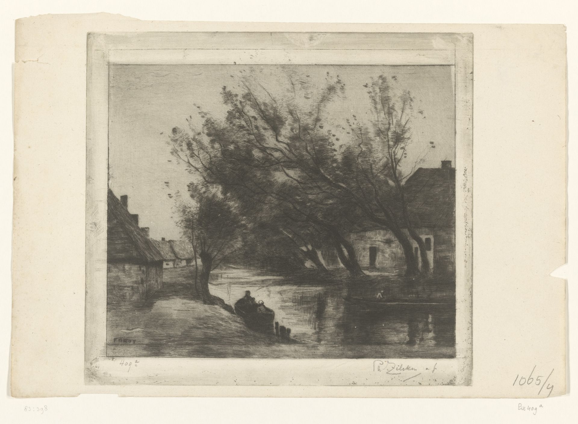 Dorpsgezicht met sloot en boten by Philip Zilcken