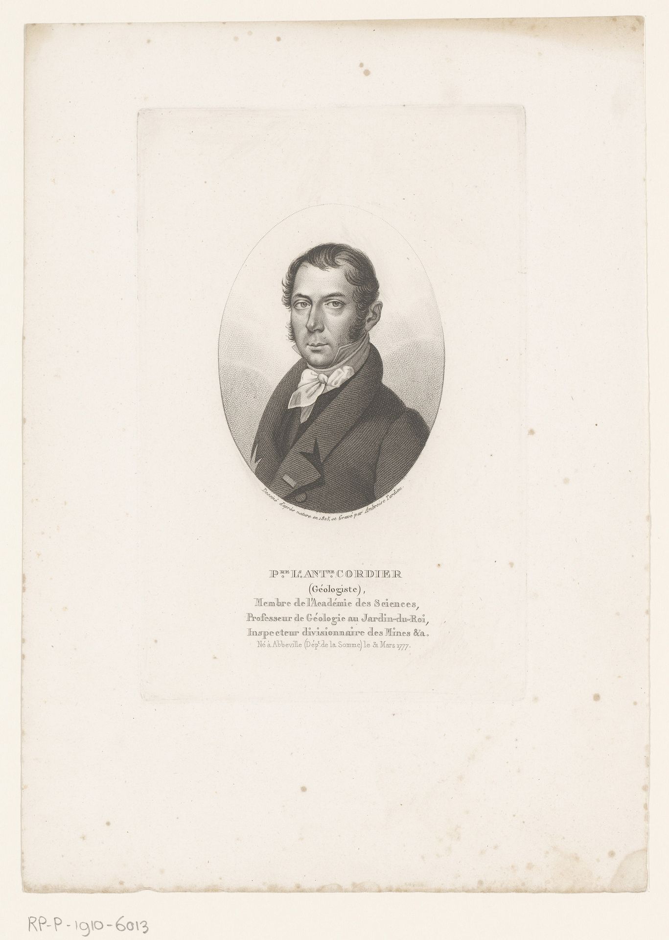Portret van Pierre Louis Antoine Cordier by Ambroise Tardieu