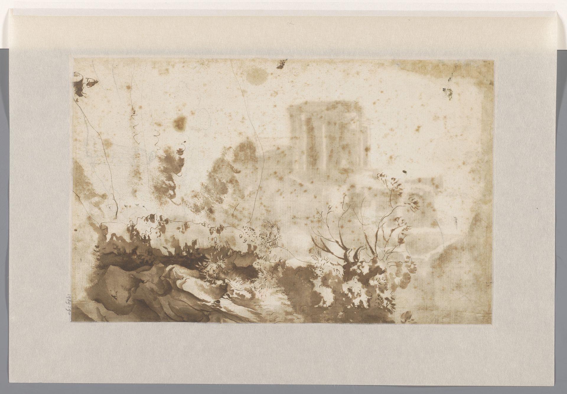 Begroeide rotswand by Cornelis van Poelenburch