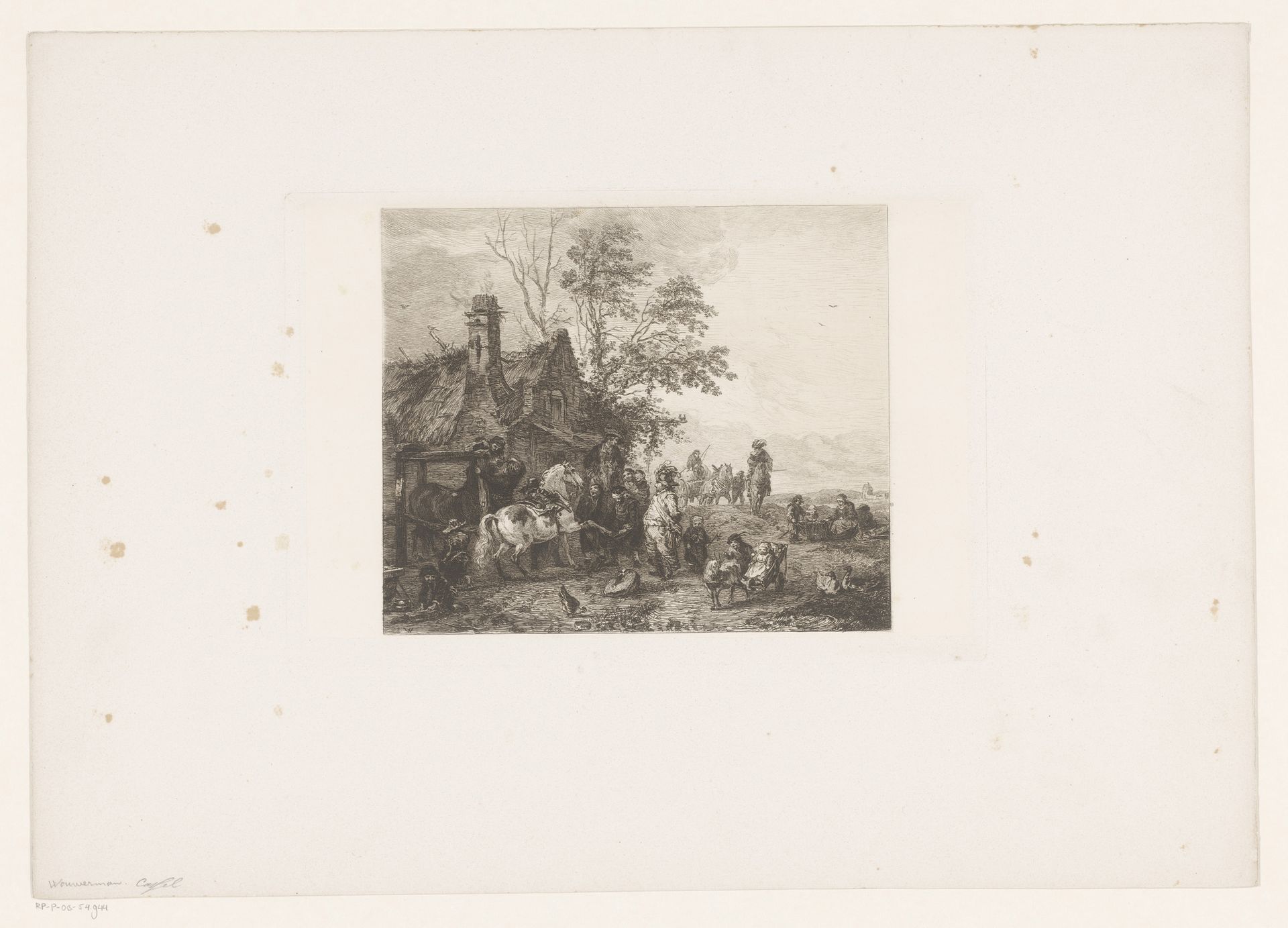 Gezelschap met paarden bij een smederij by William Unger