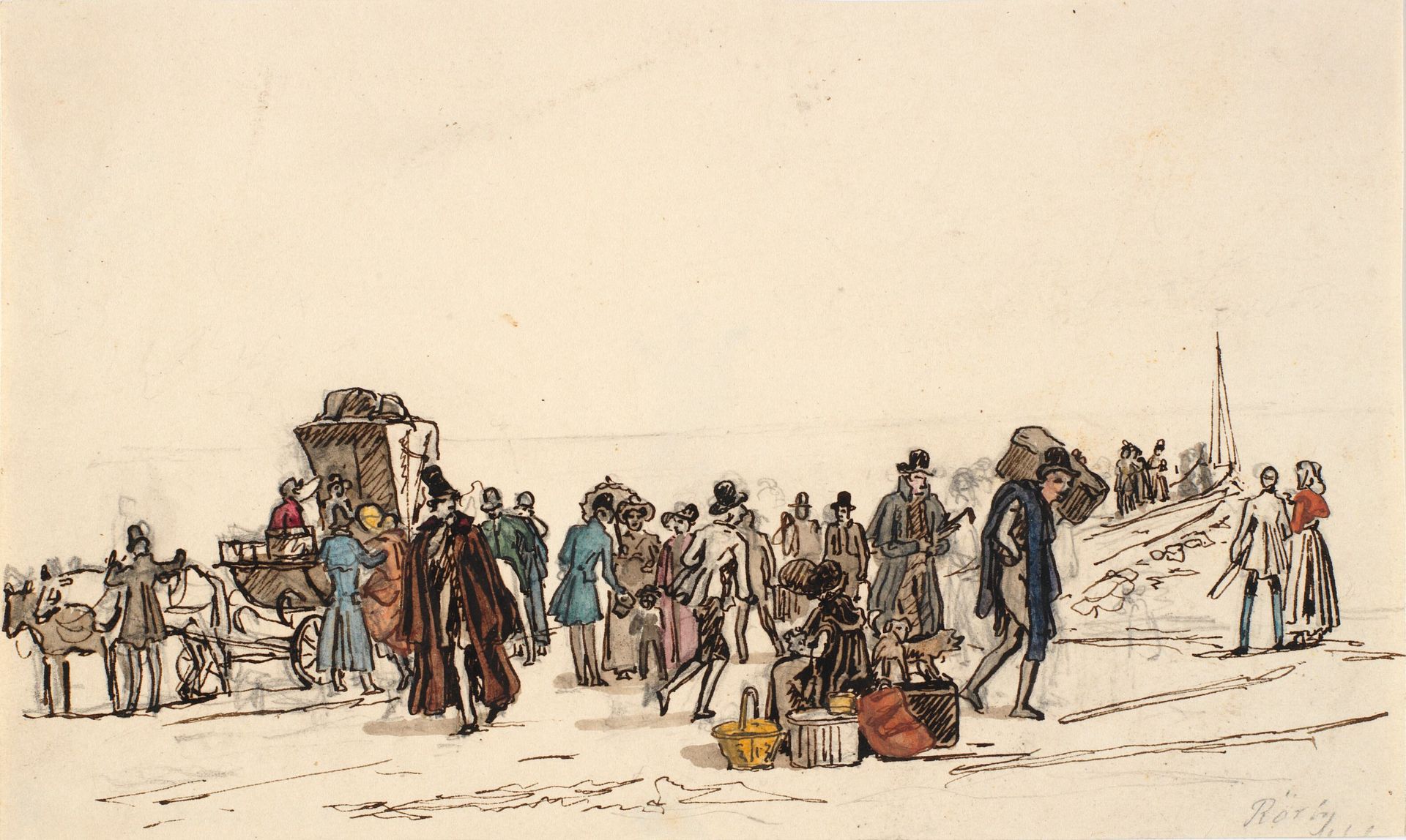 Studie til "Skibsbroen paa Horten i Christiania Fiorden" by Martinus Rørbye