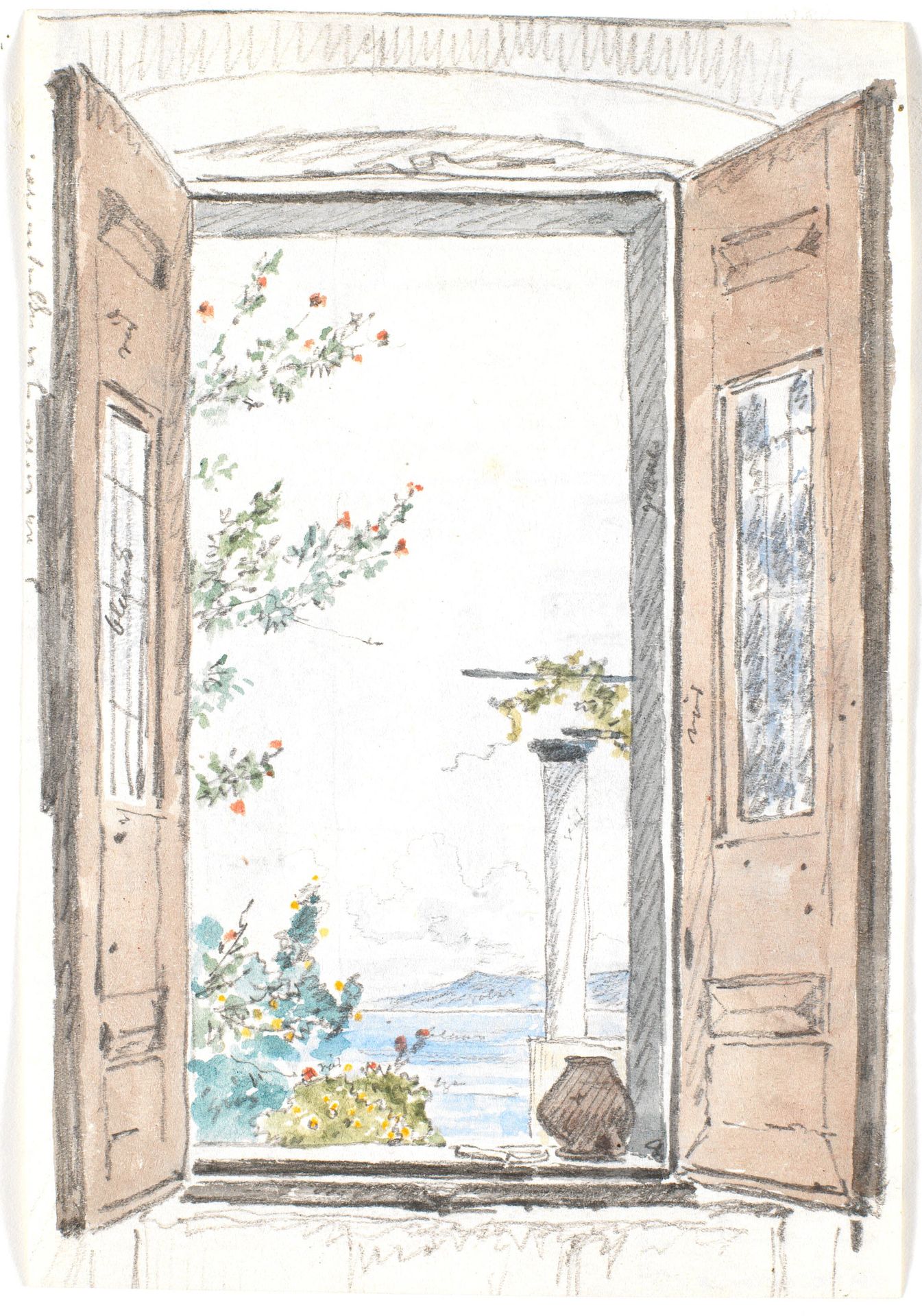 Udsigt gennem et vindue på Procida by Martinus Rørbye