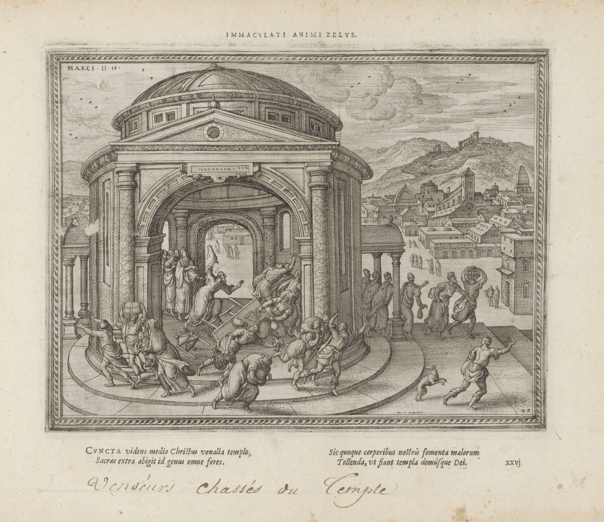 Christus jaagt de geldwisselaars uit de tempel by Pieter van der (I) Borcht