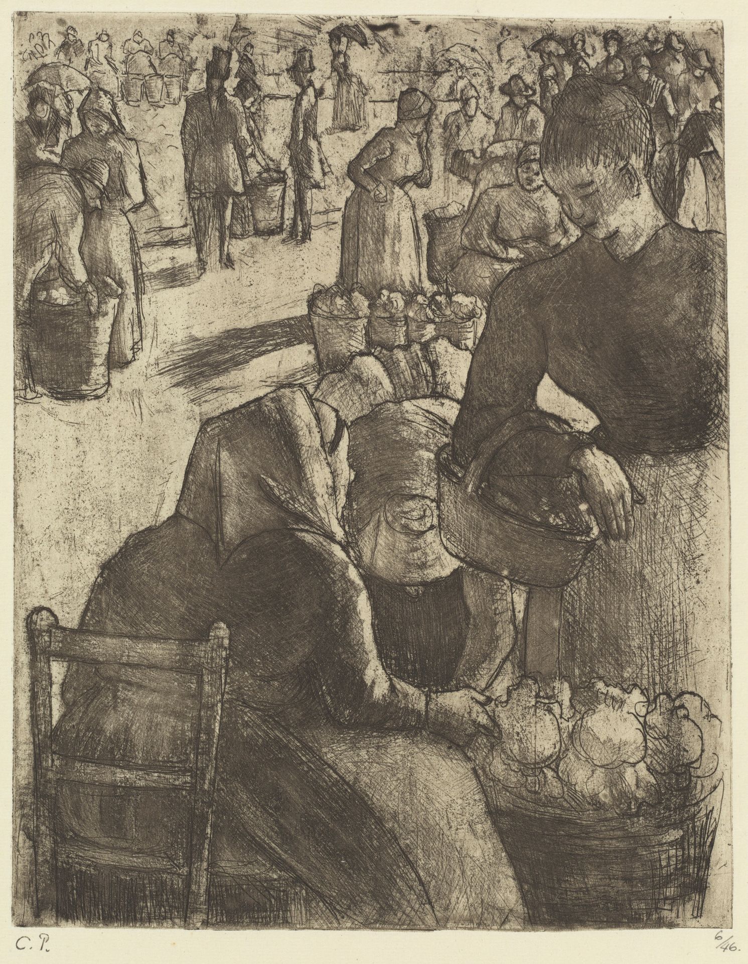 Vegetable Market at Pontoise (Marche aux legumes a Pontoise) by Camille Pissarro