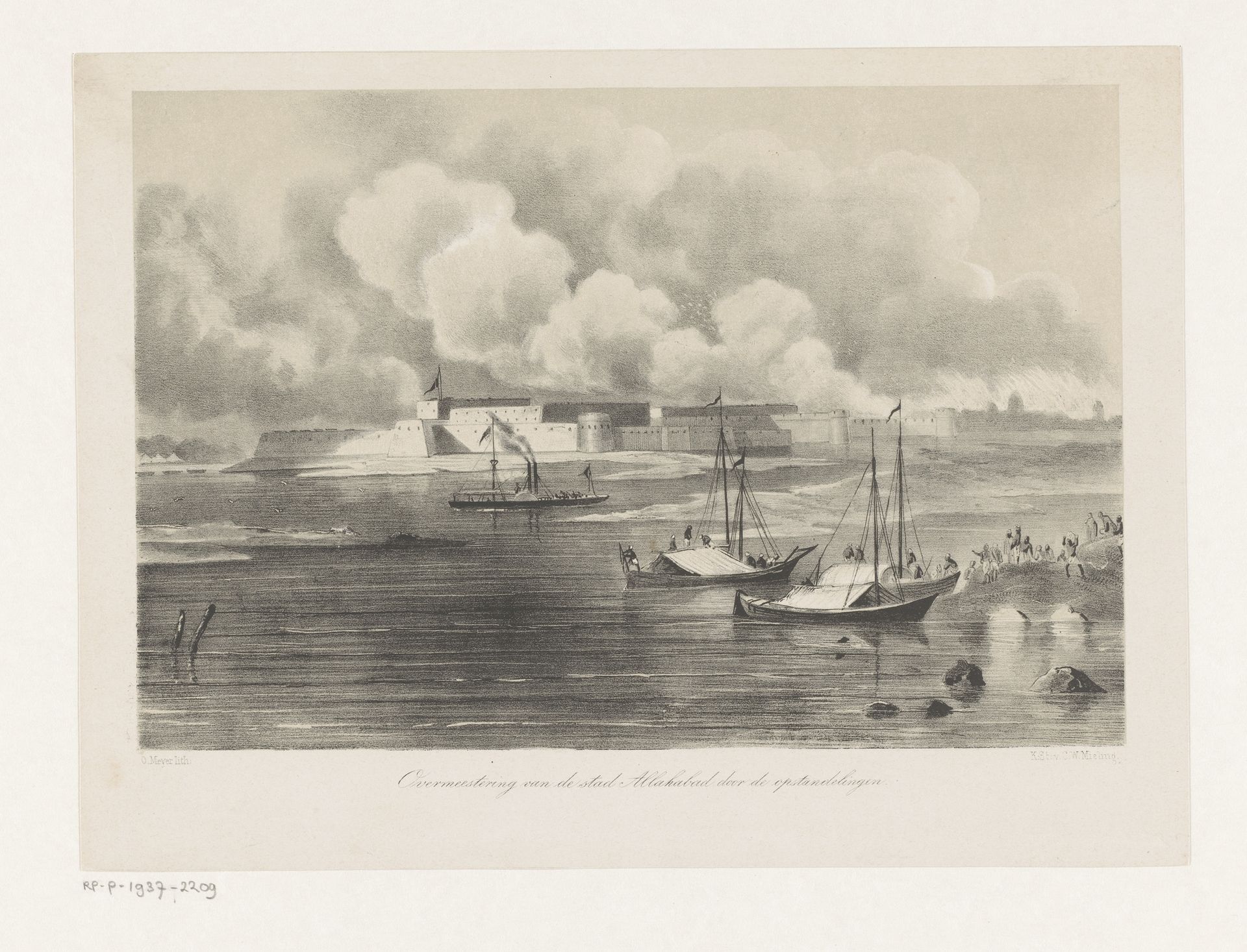 Gezicht op de stad Allahabad tijdens de overmeestering door de opstandelingen in 1857 by O. Meyer