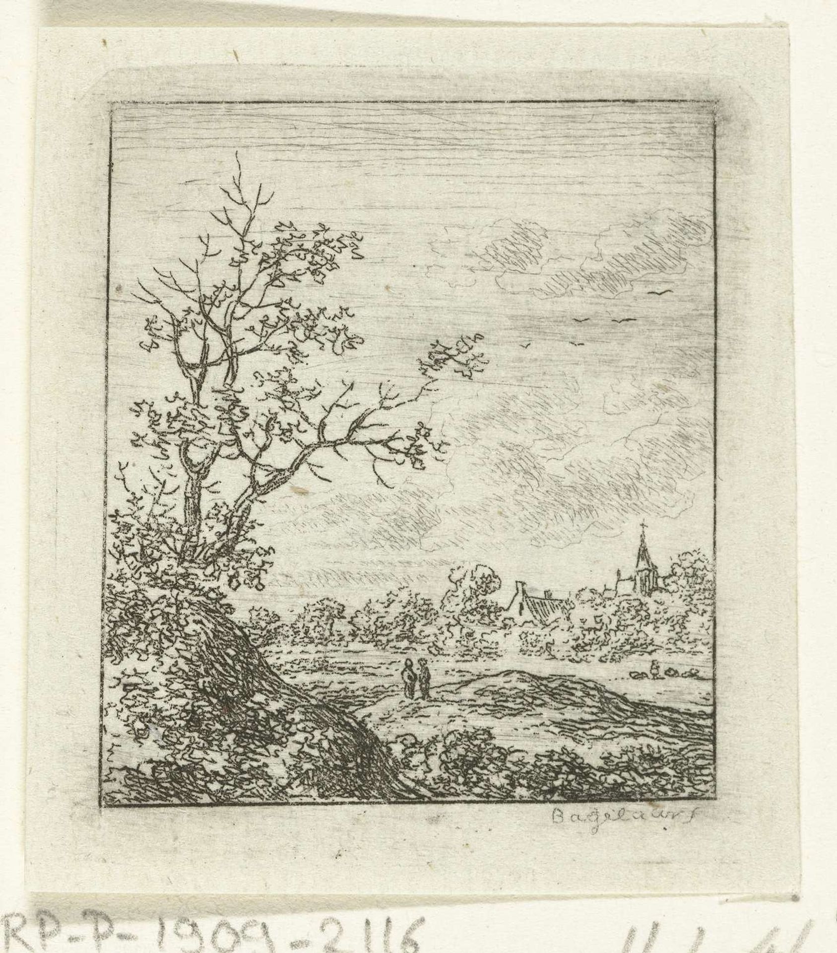 Landschap met kerktoren by Ernst Willem Jan Bagelaar