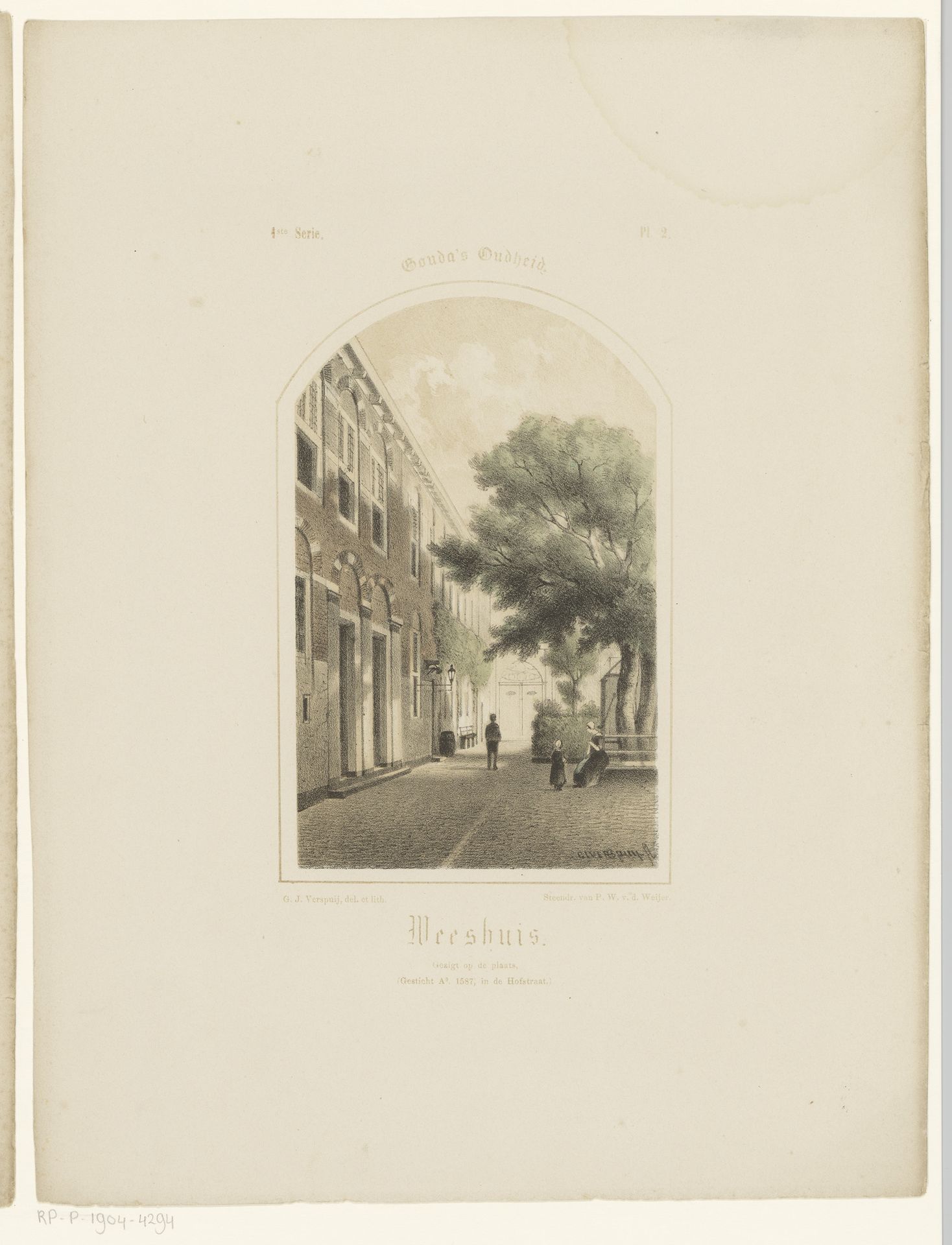 Gezicht op de binnenplaats van het weeshuis te Gouda by Gijsbertus Johannes Verspuy