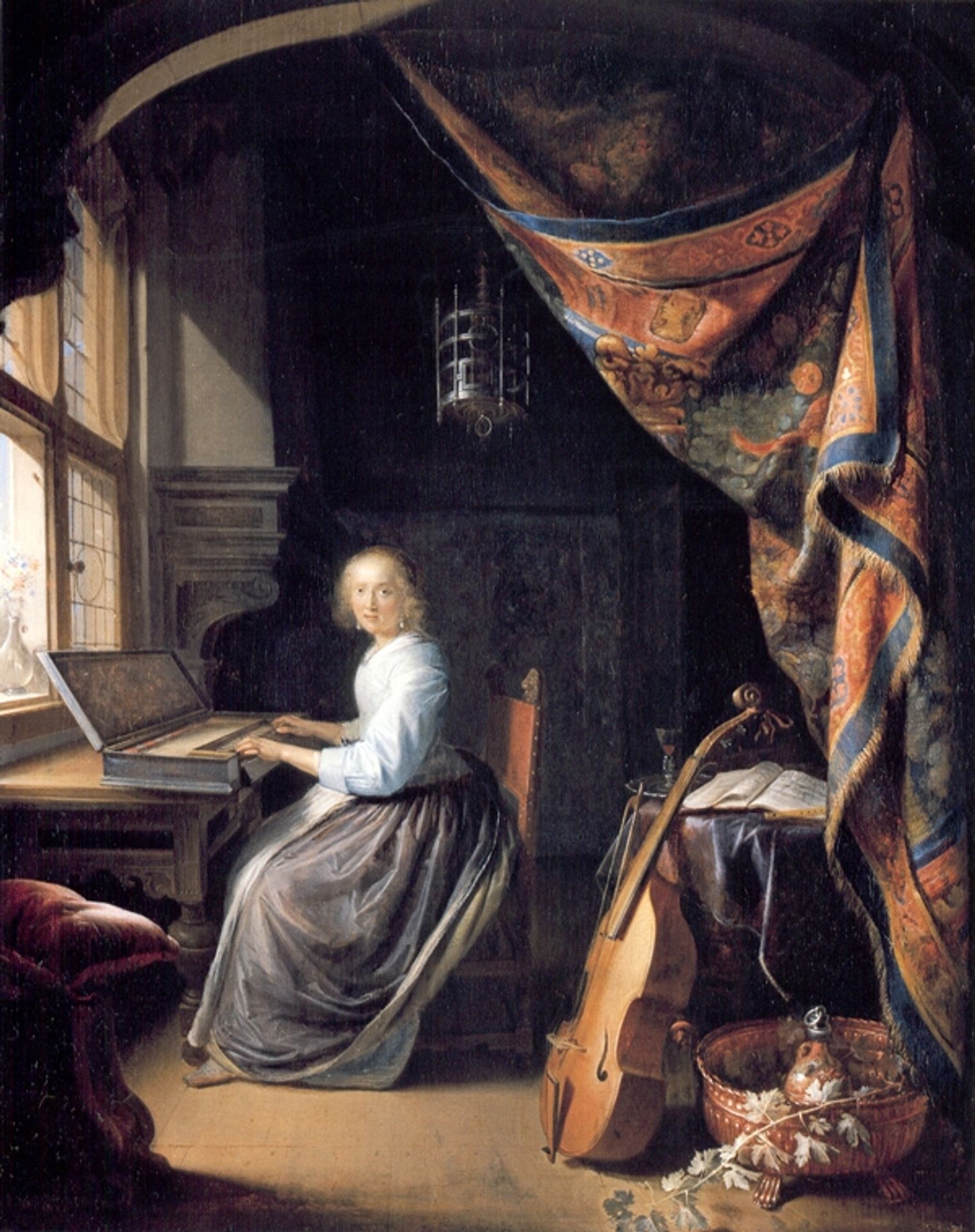 A Lady Playing the Clavichord by Gerrit Dou