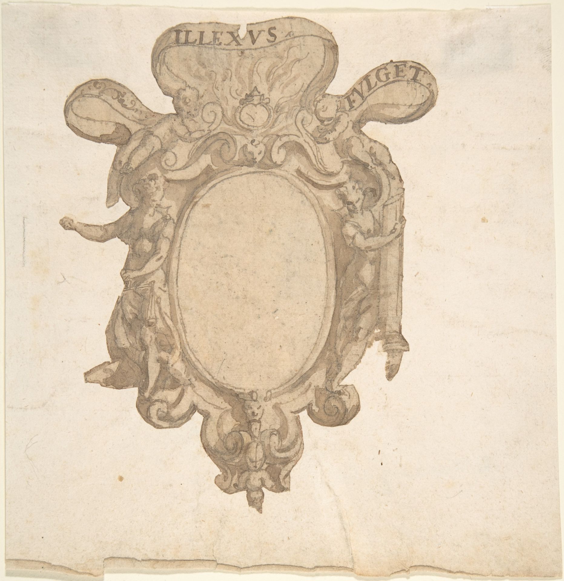 Design for a Coat of Arms Surmounted by a Ring with Allegorical Figures of Justice and Fortitude by Anonymous
