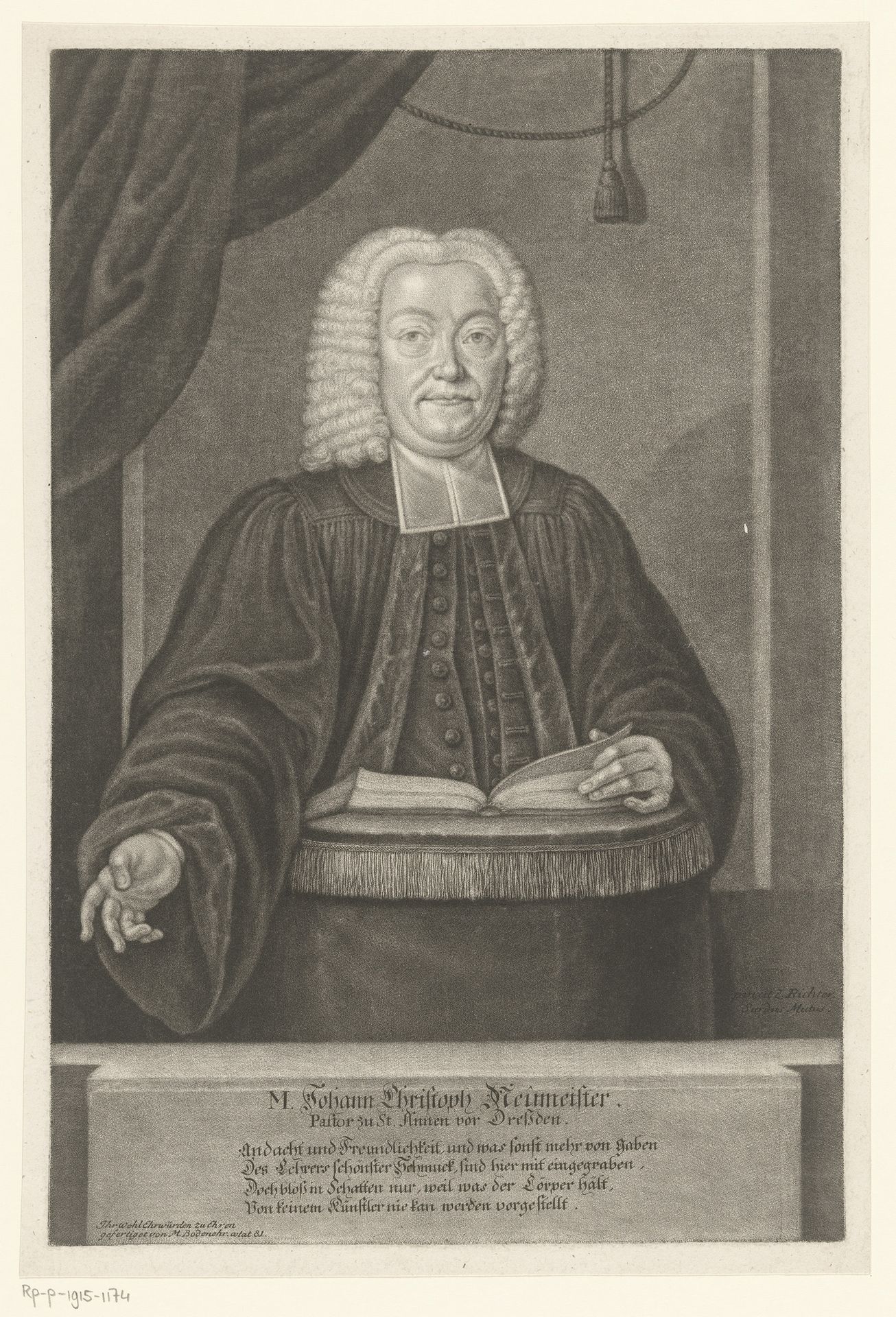 Portret van Johann Christoph Neumeister by Moritz Bodenehr