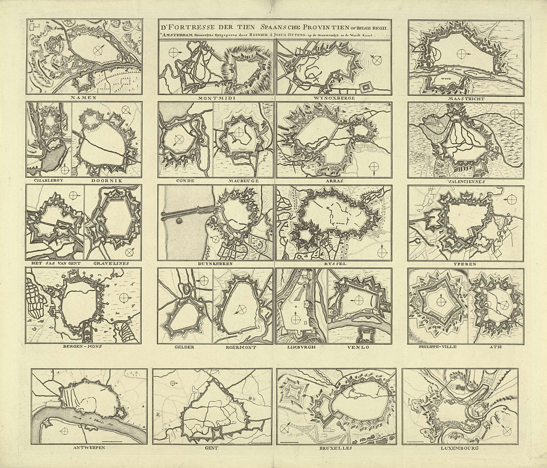 Blad met plannen van 26 vestingsteden, ca. 1747 by Anonymous