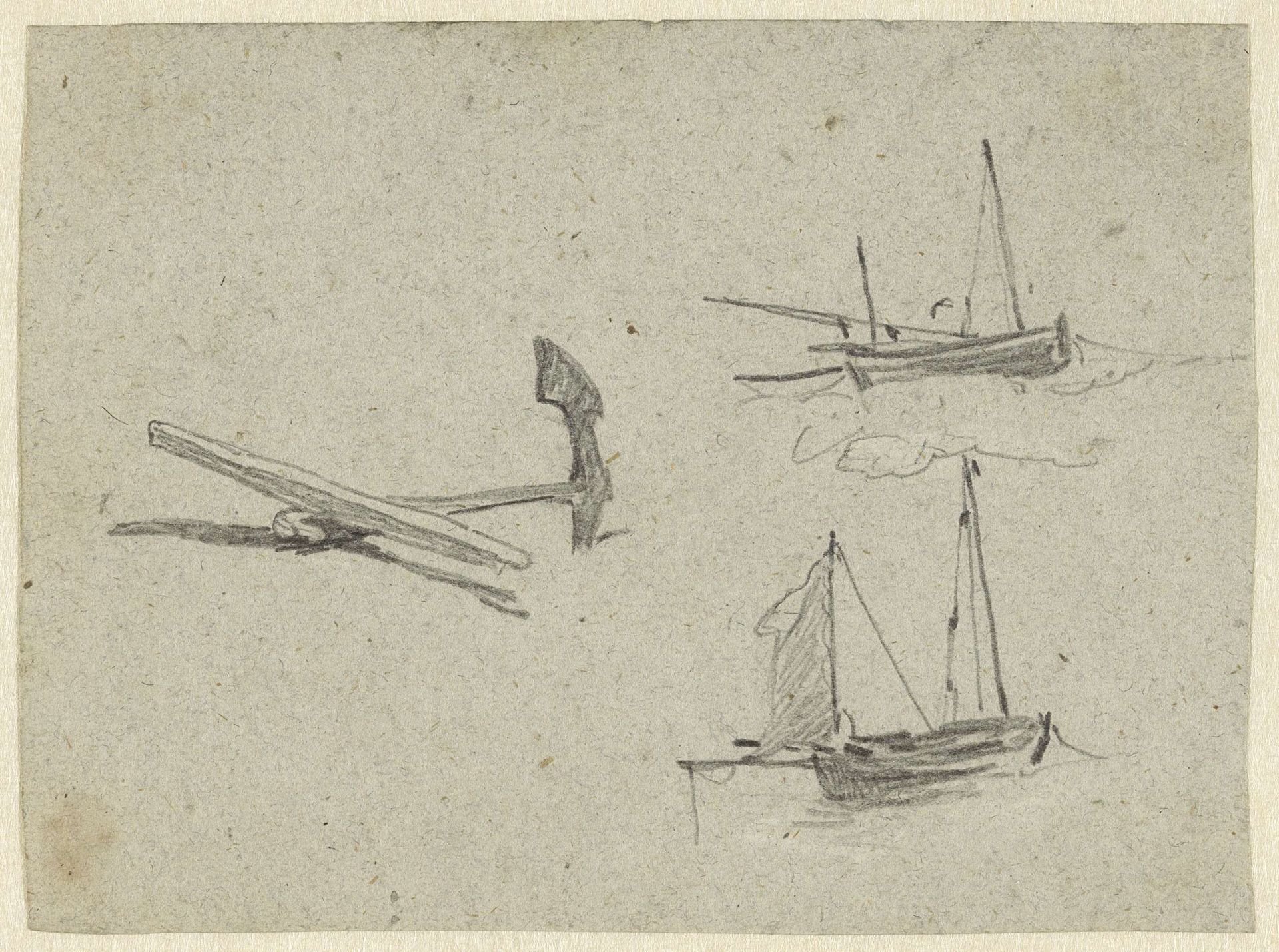 Twee schepen en een anker by John Linnell