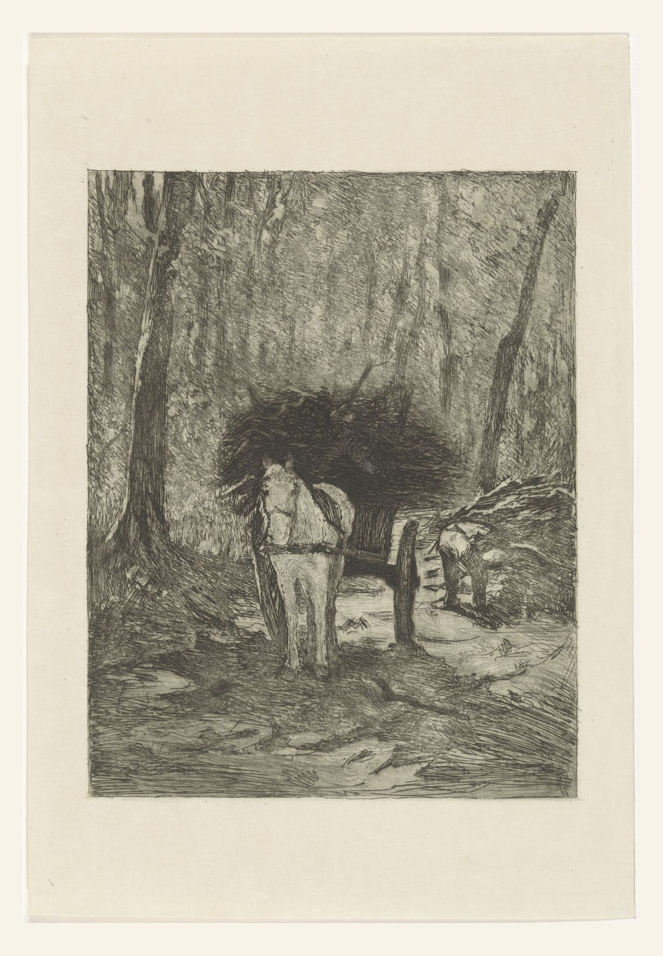 Sprokkelende man in een bos by Heinrich M. Krabbé