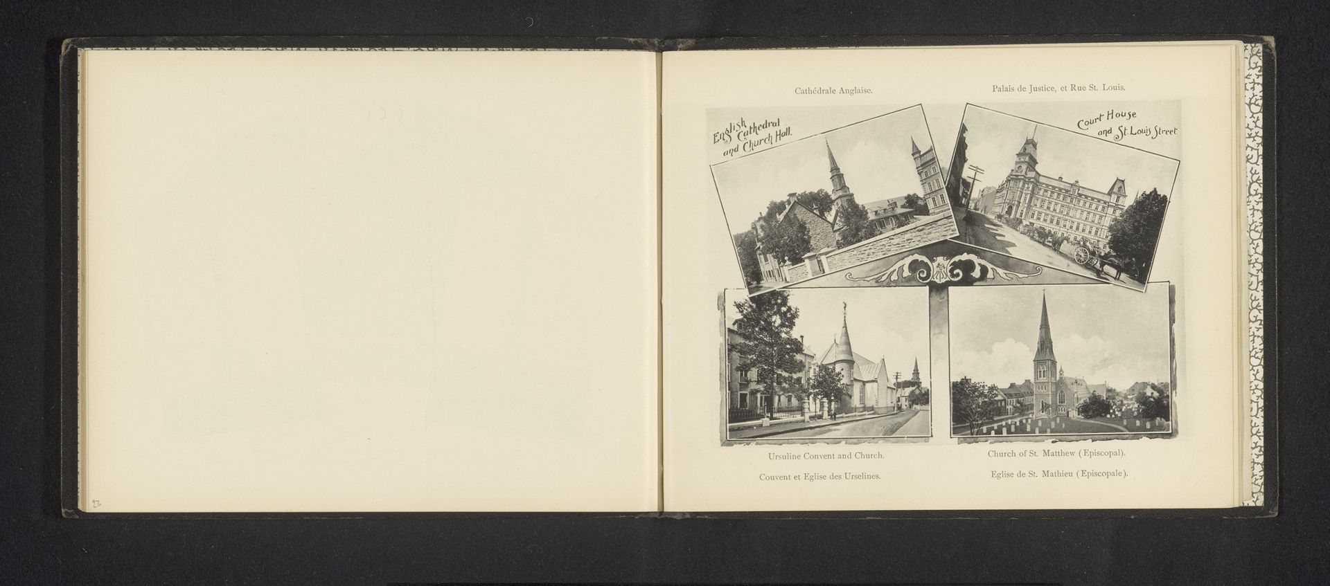 Fotomontage van drie kerken en het gerechtsgebouw te Québec by Jules-Ernest Livernois