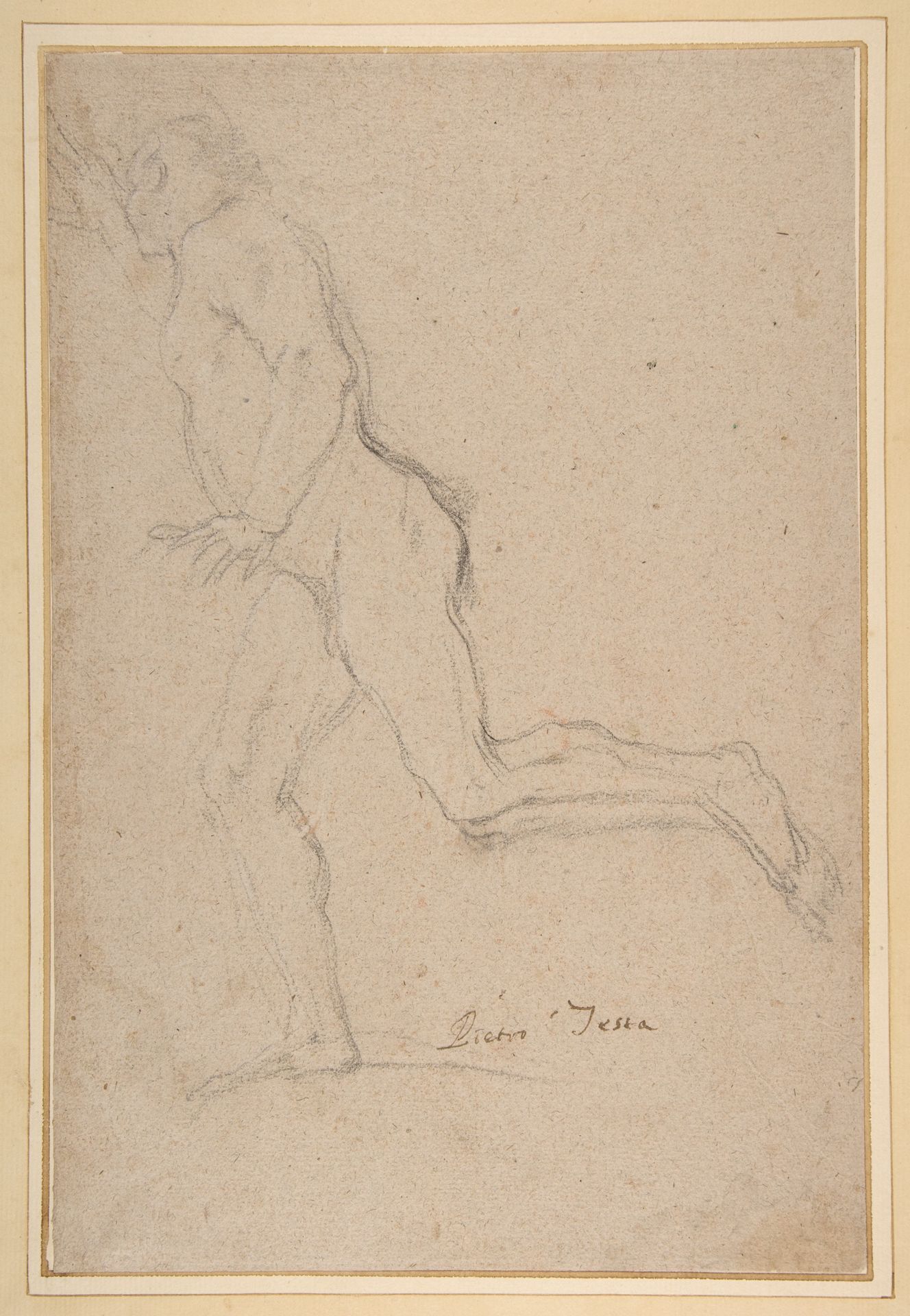 Nude Youth Running (recto); Standing Draped Old Man with Left Hand Upraised (verso) by Pietro Testa