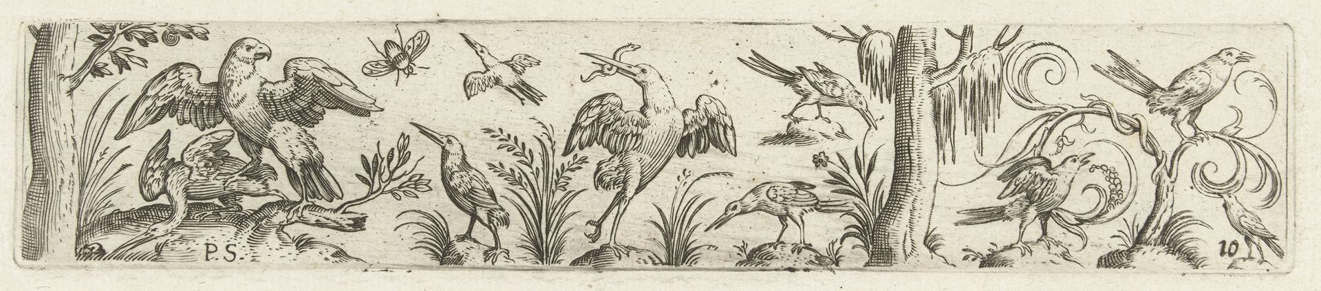 Fries met tien vogels en een insect by Pieter Serwouters