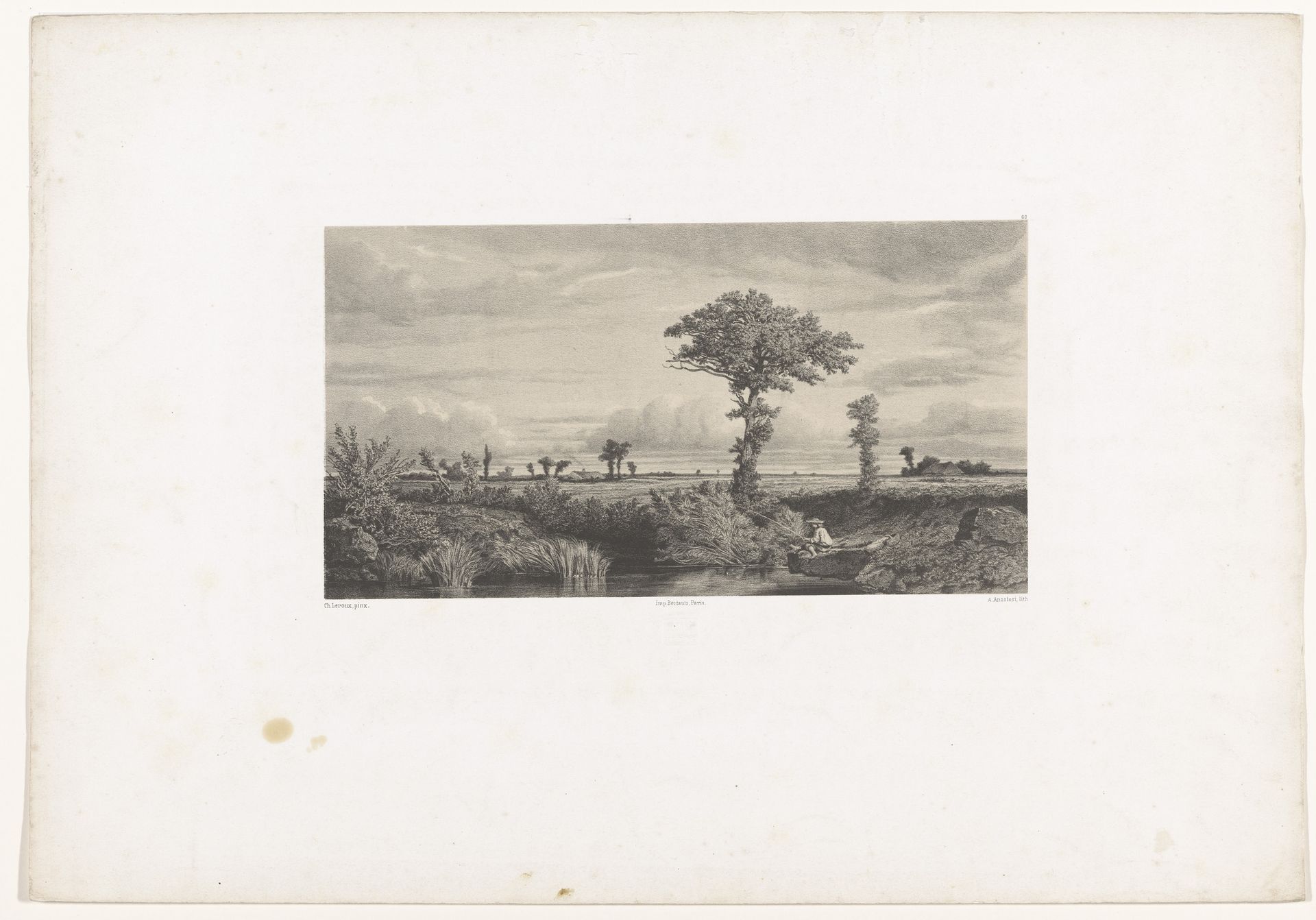 Weidelandschap met visser by Auguste Paul Charles Anastasi