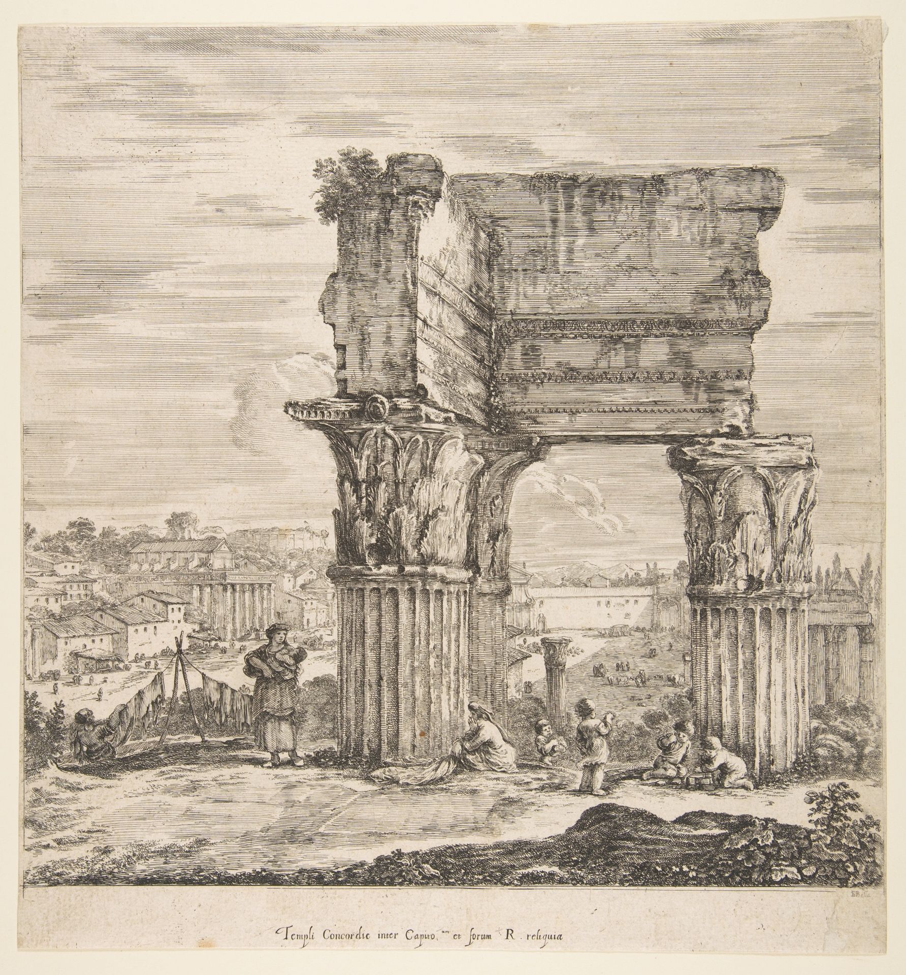 The Temple of Vespasian and the Roman Forum, from 'Six large views, four of Rome, and two of the Roman countryside' (Six grandes vues, dont quatre de Rome et deux de la Campagne romaine) by Stefano della Bella