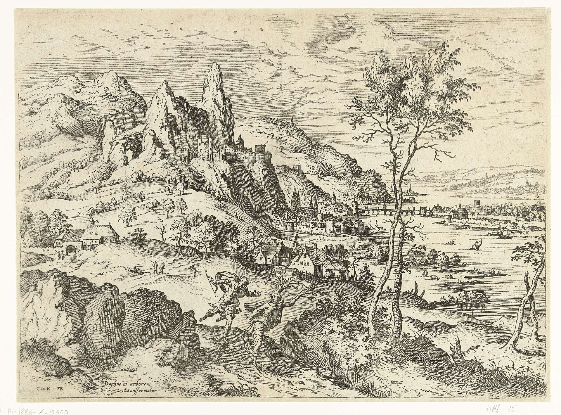 Daphne verandert in een laurierboom by Hieronymus Cock