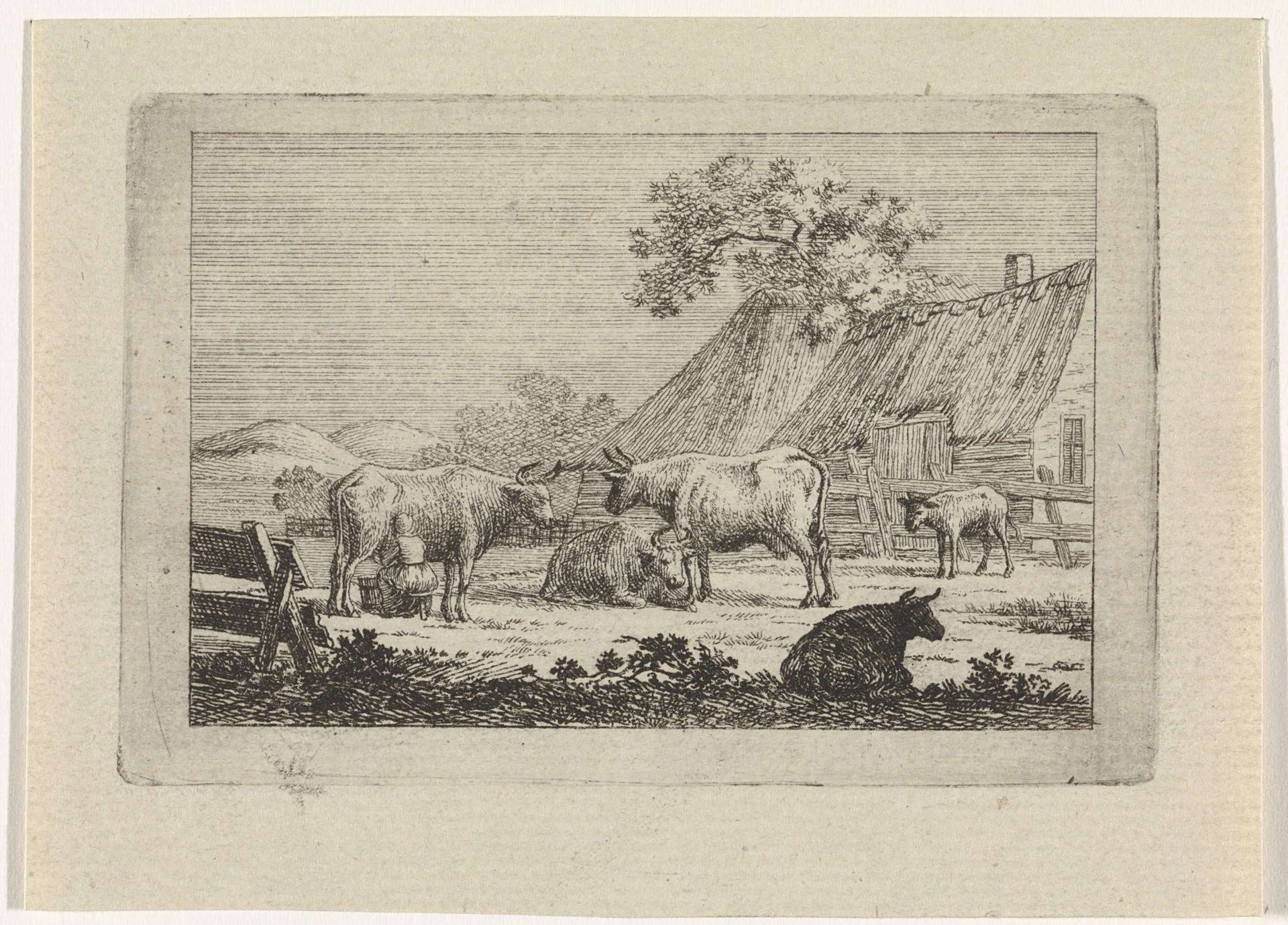 Boerenerf met koeien by Pieter de Goeje