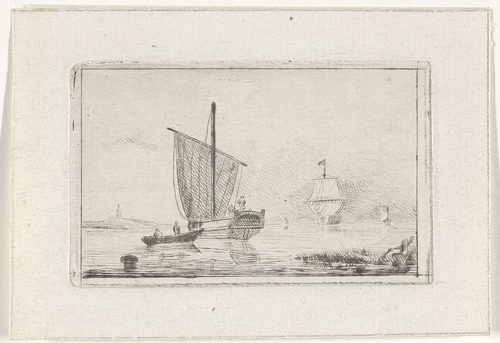 Riviergezicht met zeilschip by Willem Gruyter jr.