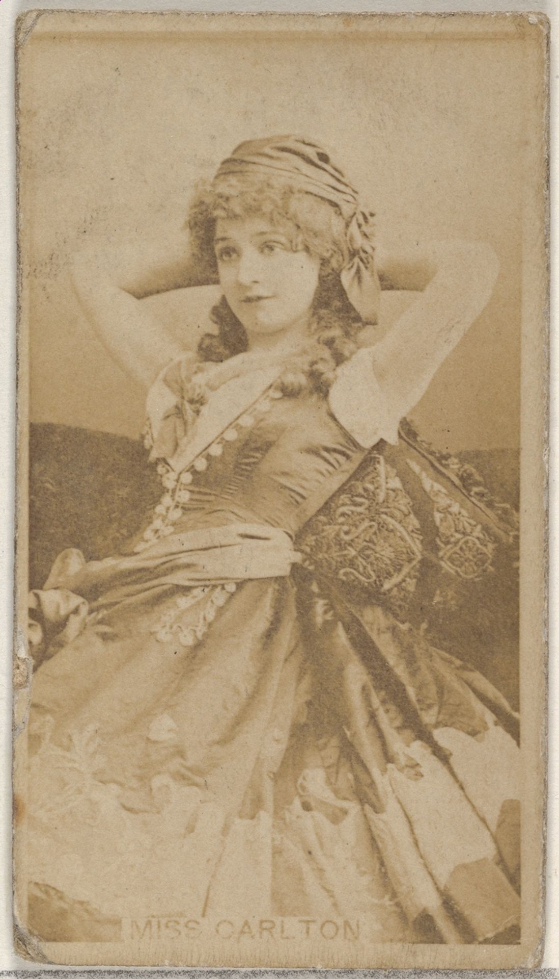 Miss Carlton, from the Actors and Actresses series (N45, Type 8) for Virginia Brights Cigarettes by Allen & Ginter