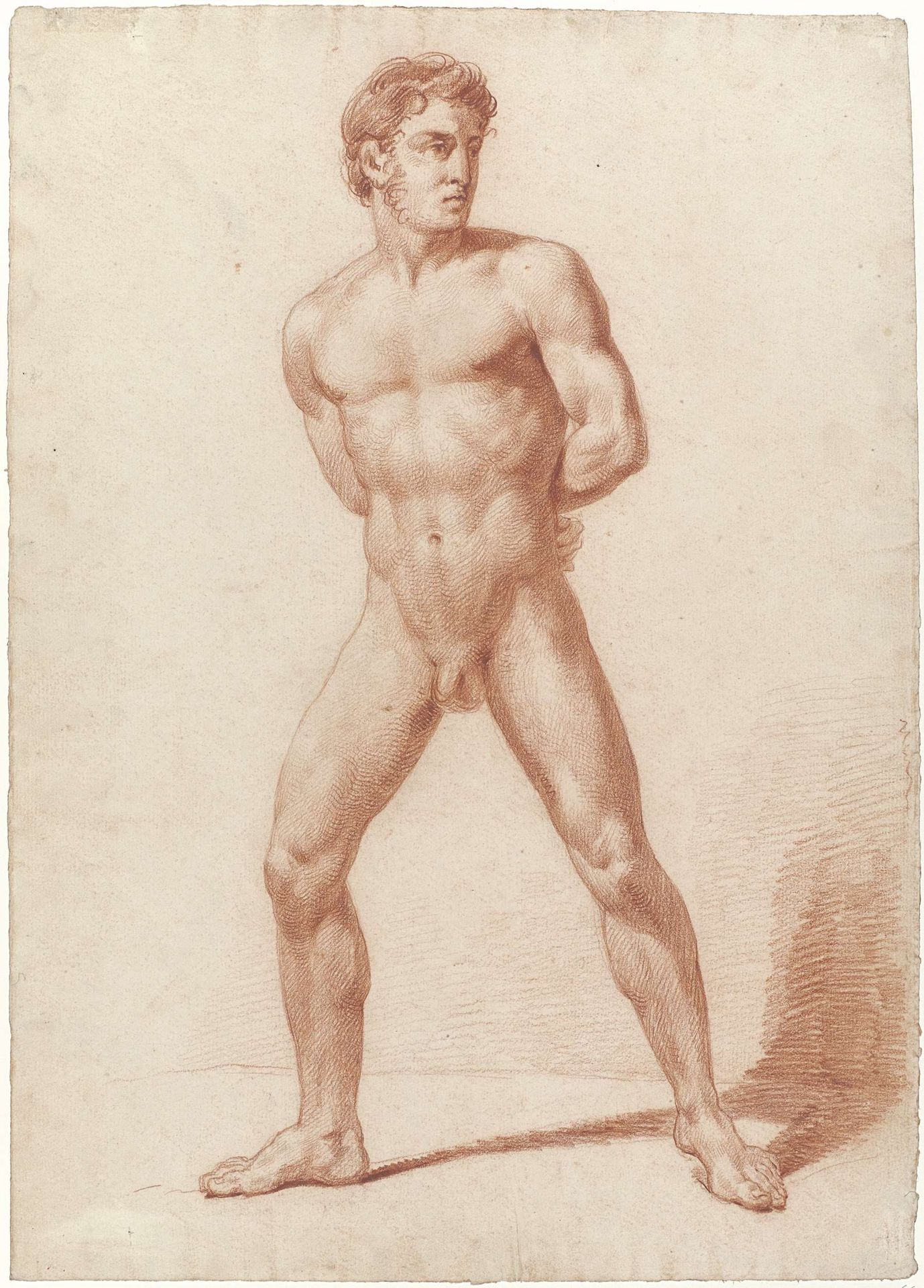Staand mannelijk naakt, de armen op de rug by Jan Willem Pieneman