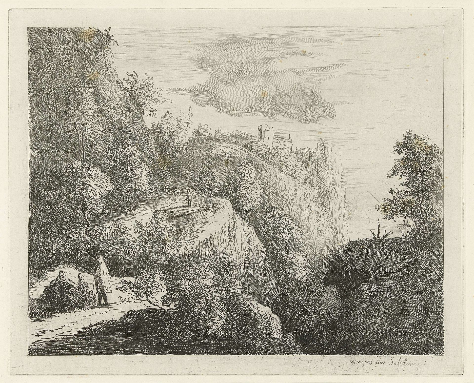 Berglandschap met rustende figuren aan kant van weg by Willem Matthias Jan van Dielen