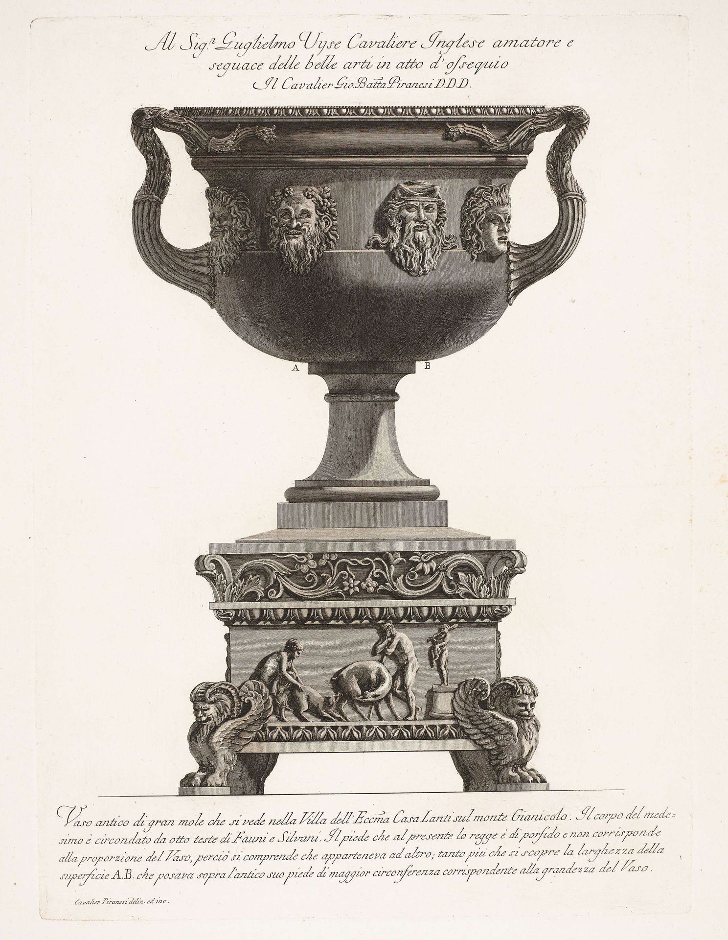 Vaas met maskers op voetstuk by Giovanni Battista Piranesi
