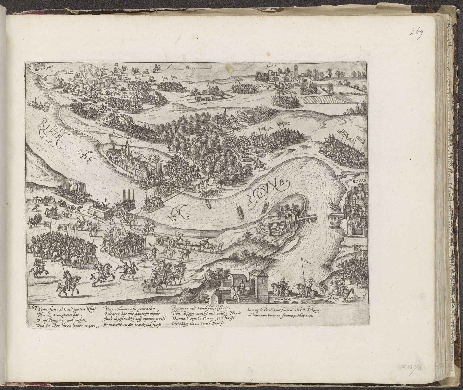 Parma steekt bij Caudebec de Seine over, 1592 by Frans Hogenberg