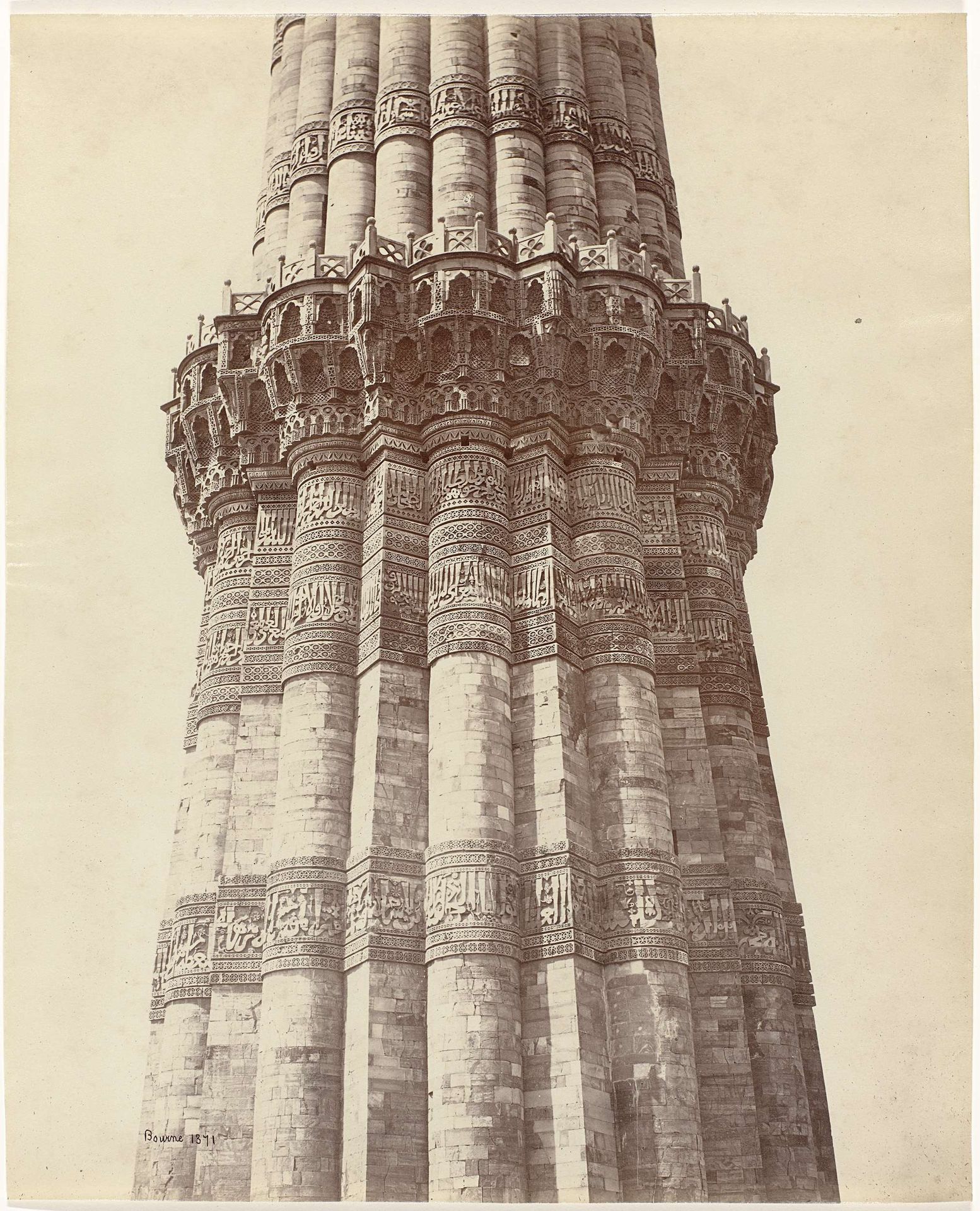 The first gallery of the Qutb Minar in Delhi, India by Samuel Bourne