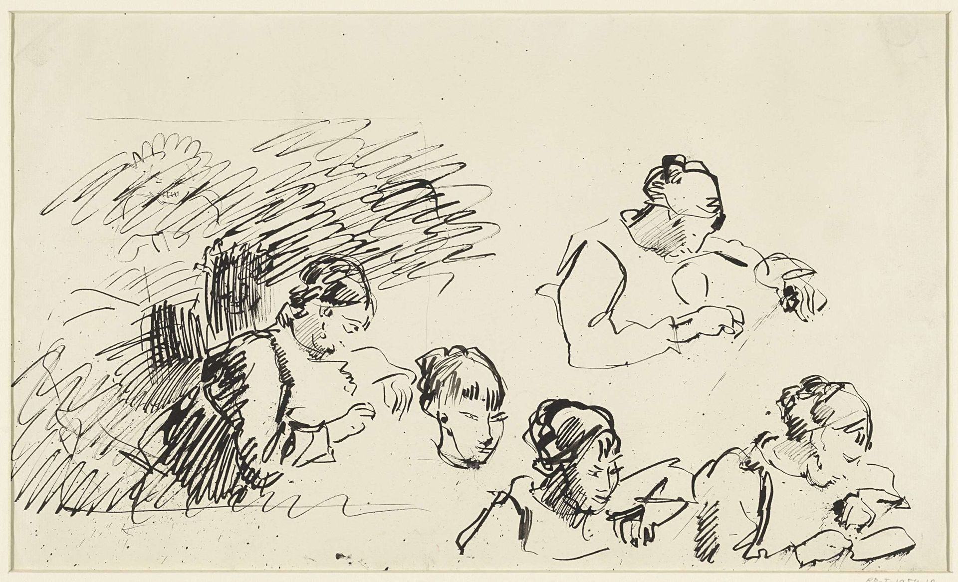 Schetsblad met studies van een naaiende vrouw by Rik Wouters