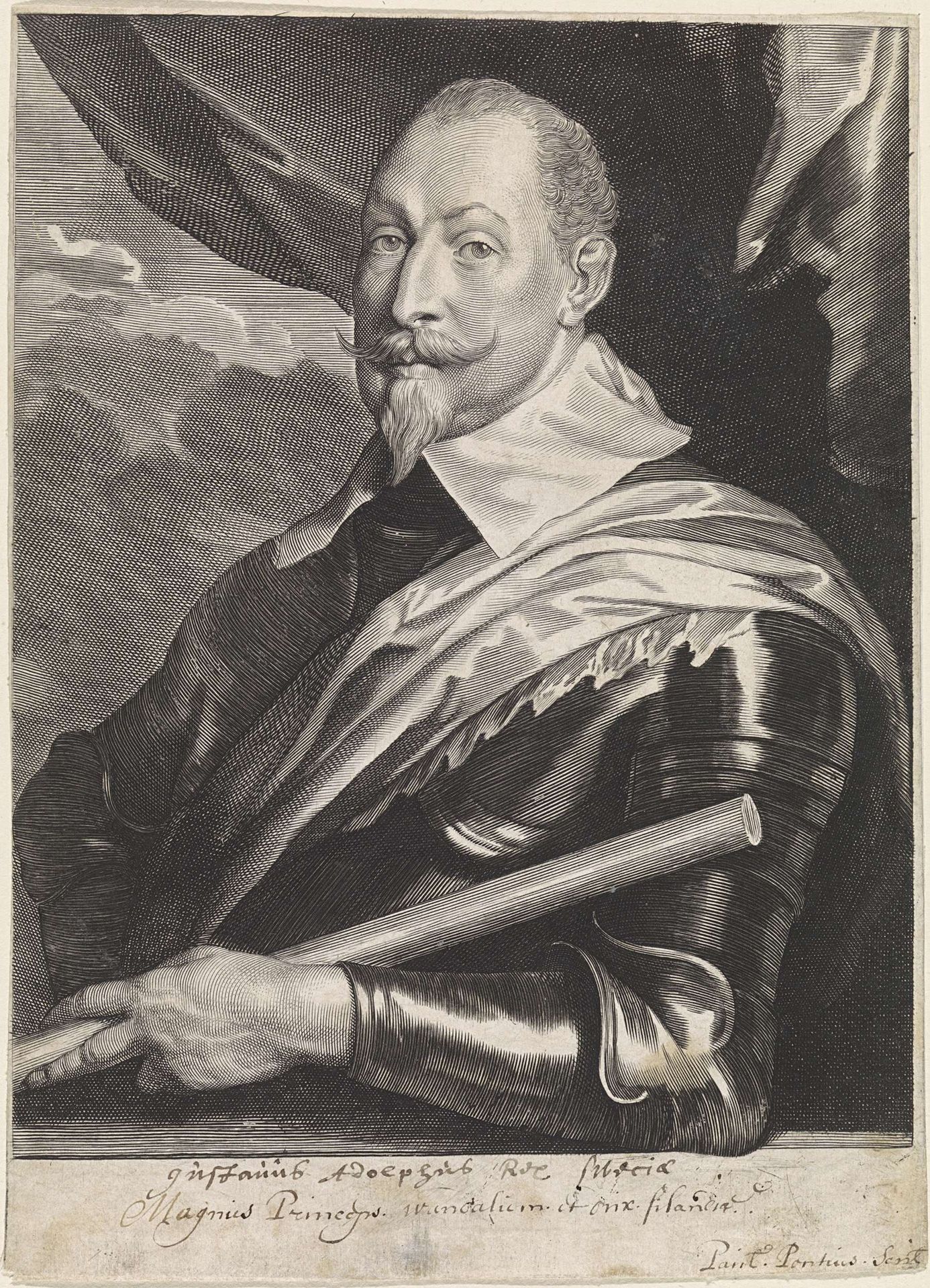 Portret van Gustaaf II Adolf, koning van Zweden by Paulus Pontius