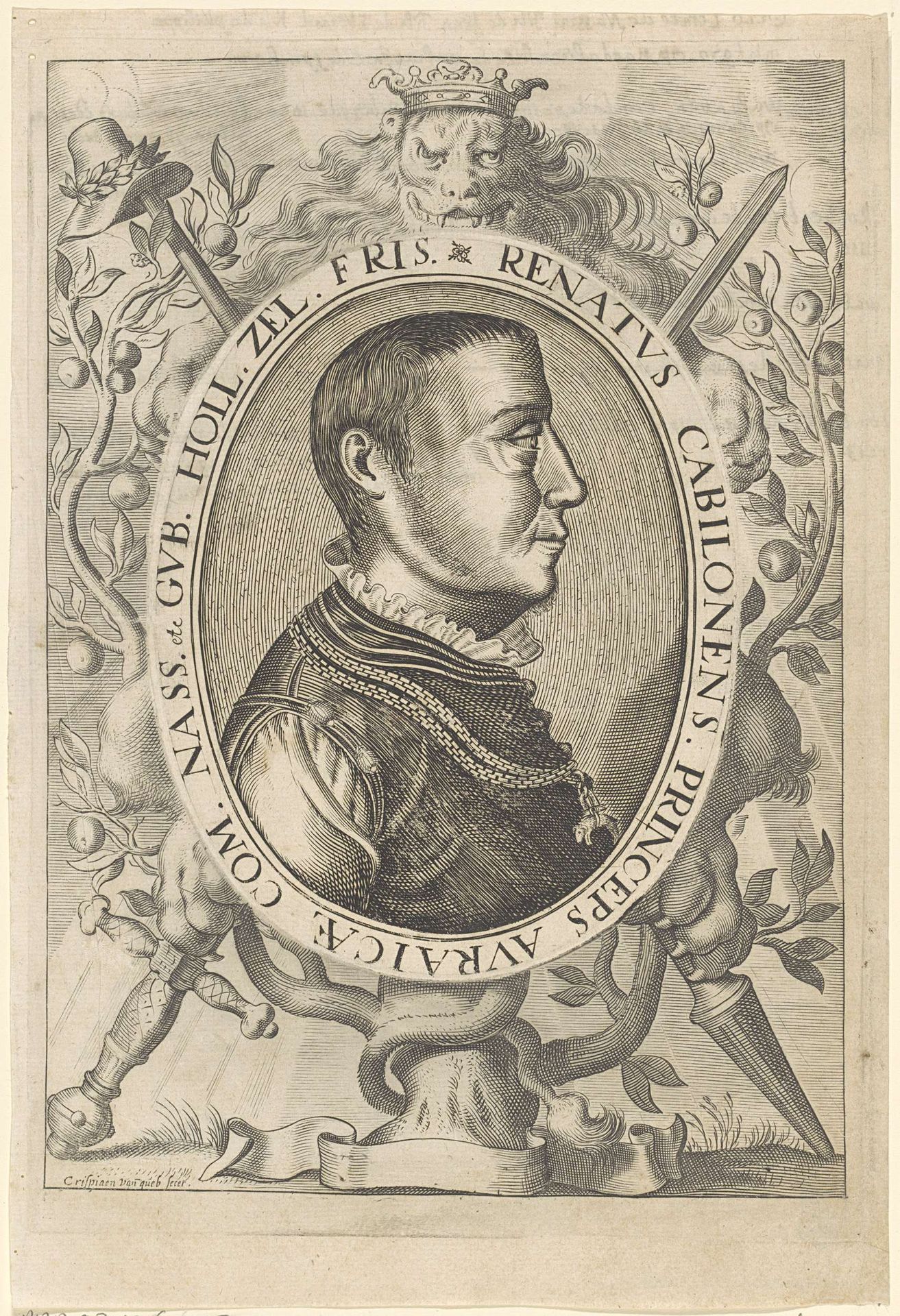 Portret van René van Châlon, prins van Oranje by Crispijn van den Queborn