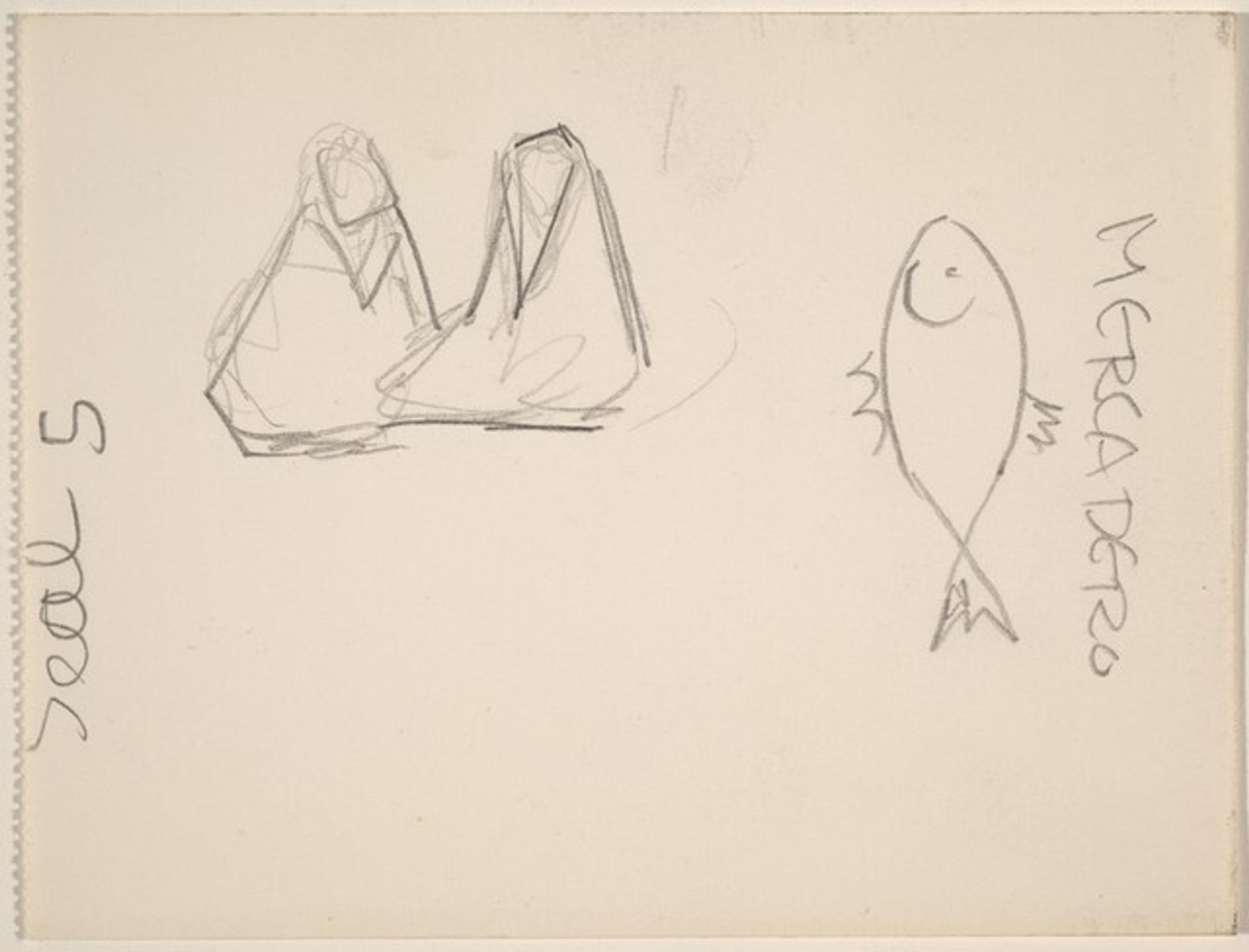Two Seated Figures and Fish by Louis Lozowick